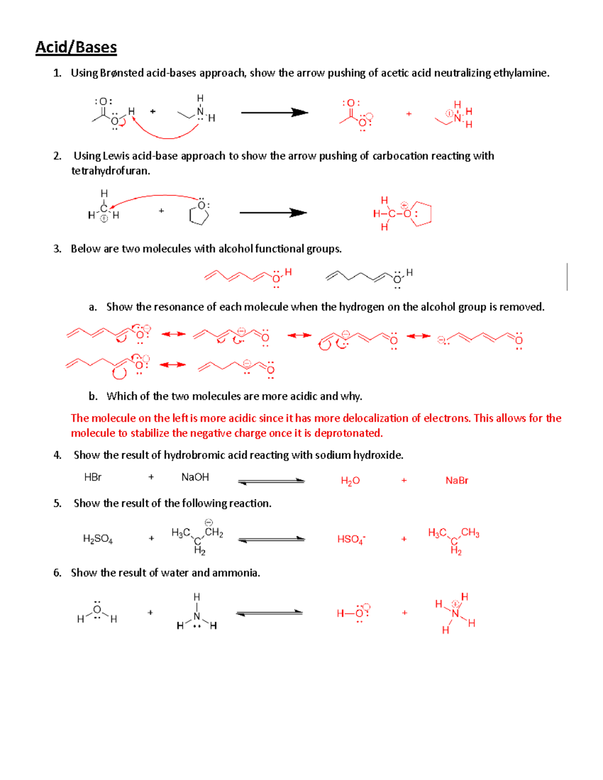 Practice Questions for Exam 2 AK: Acid-Base Reactions & Mechanisms ...