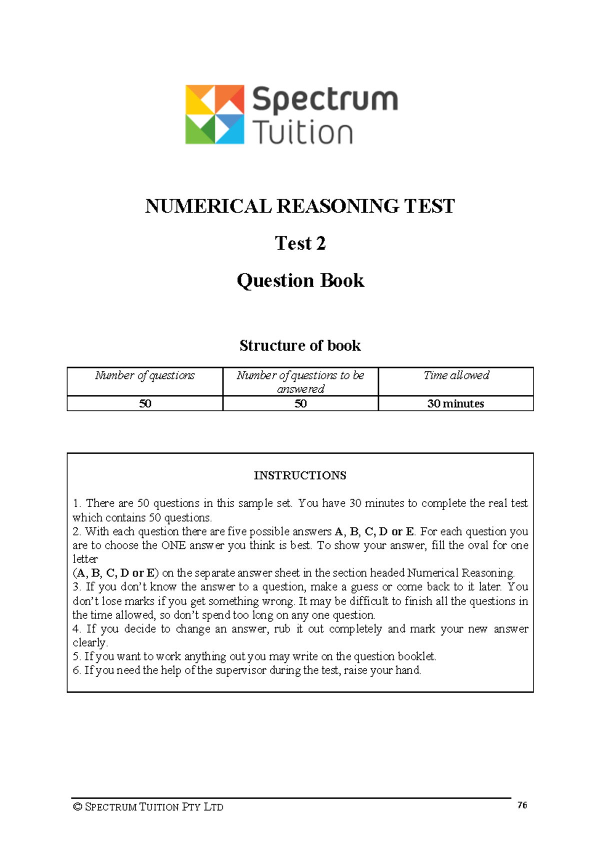 NUMERICAL REASONING TEST (NUMR 101) - Test 2 Question Book - Studocu