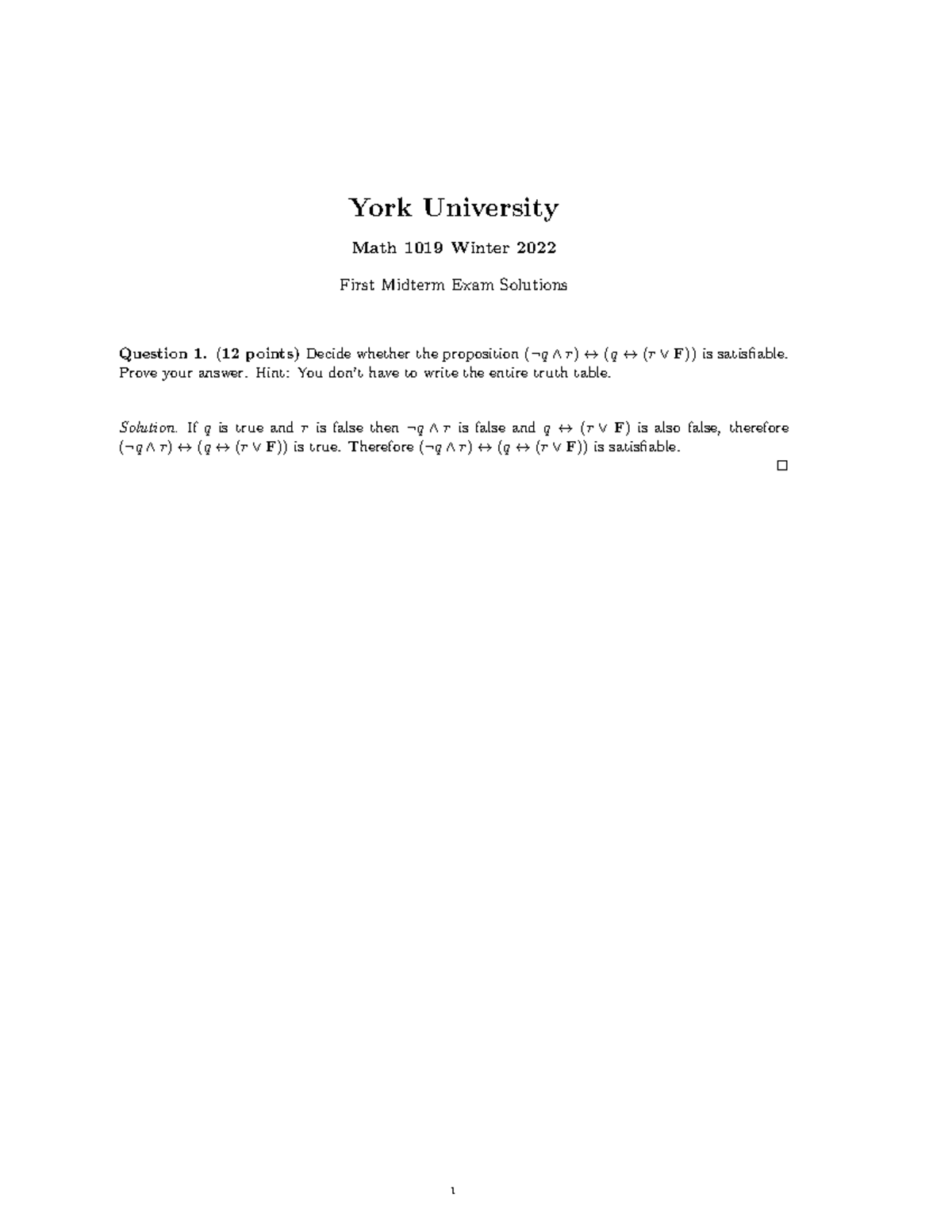 Midterm 1 Solutions for Math 1019 - Winter 2022 Exam - Studocu