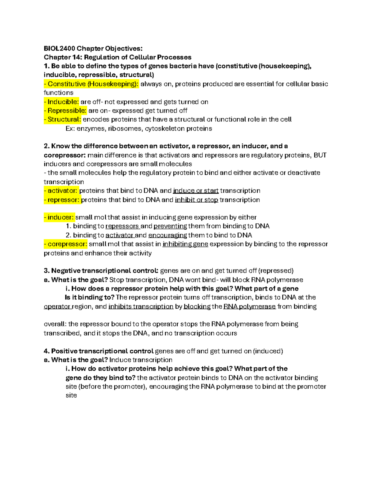 BIOL2400 Final Exam Study Guide: Chapter 14 Cellular Regulation - Studocu