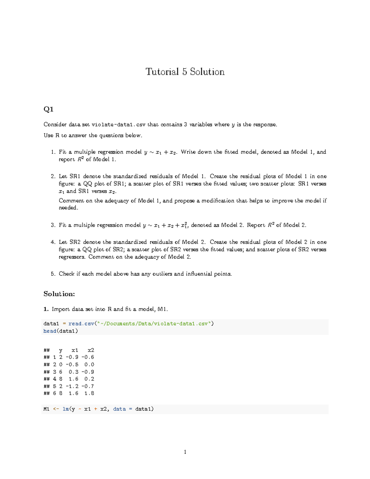 Tutorial 5 Solutions: Multiple Regression Analysis in R - Studocu