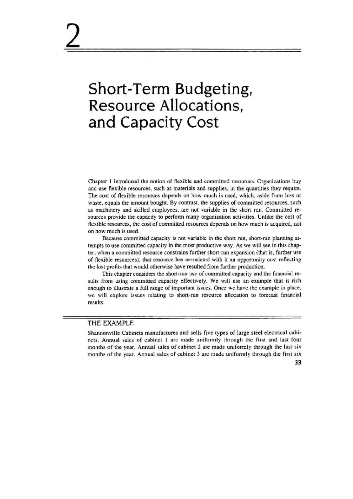 Chapter 2 - Budgeting, Resource Allocations, and Capacity Costs (Course ...