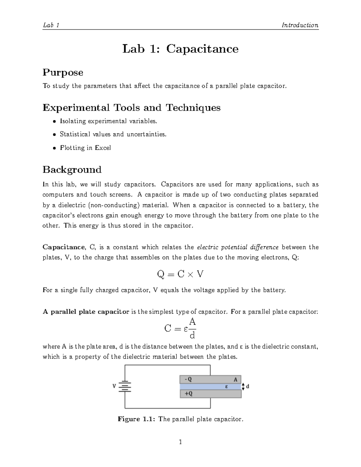 PHYS 102 Lab 1 Manual: Capacitance Measurement and Analysis - Studocu