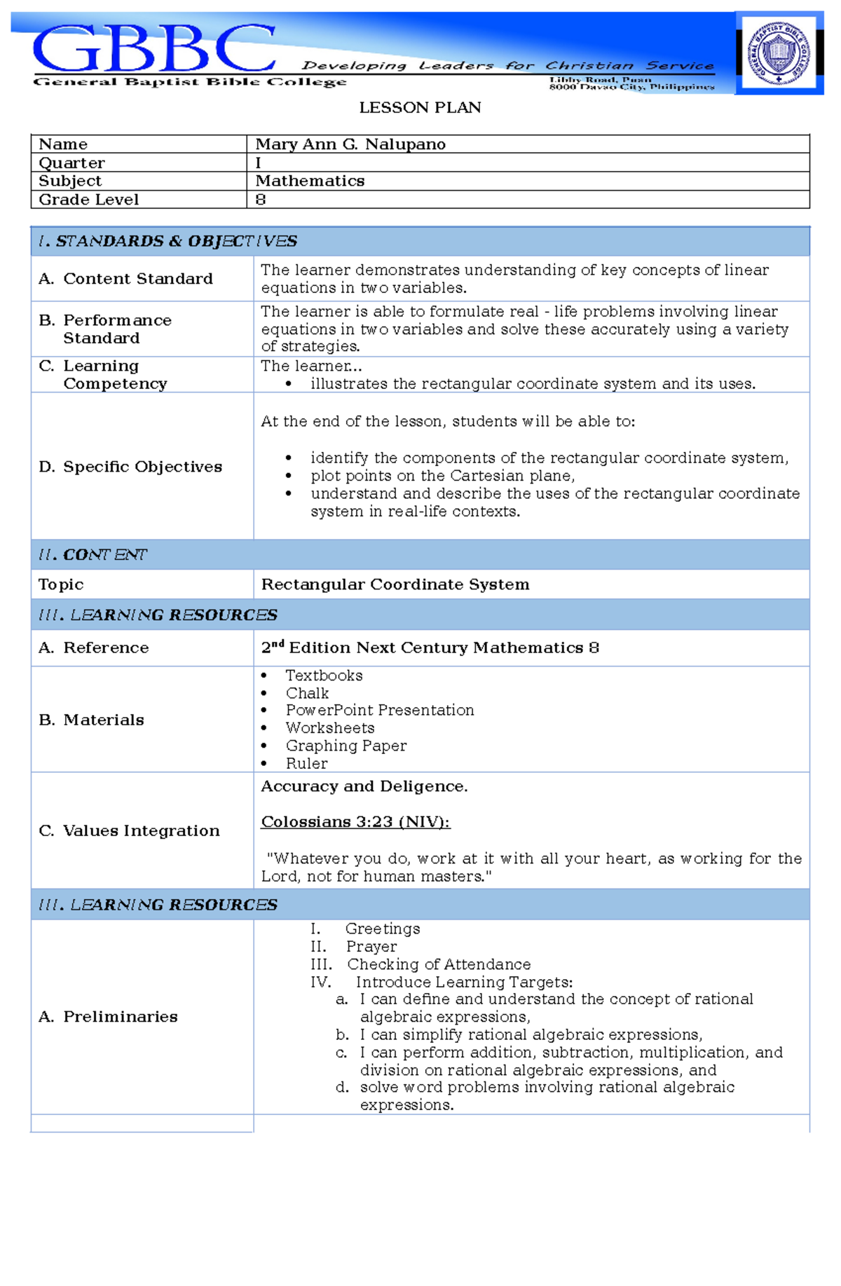 LP UNIT III - 3.6 Equations Involving Absolute Value - LESSON PLAN Name ...
