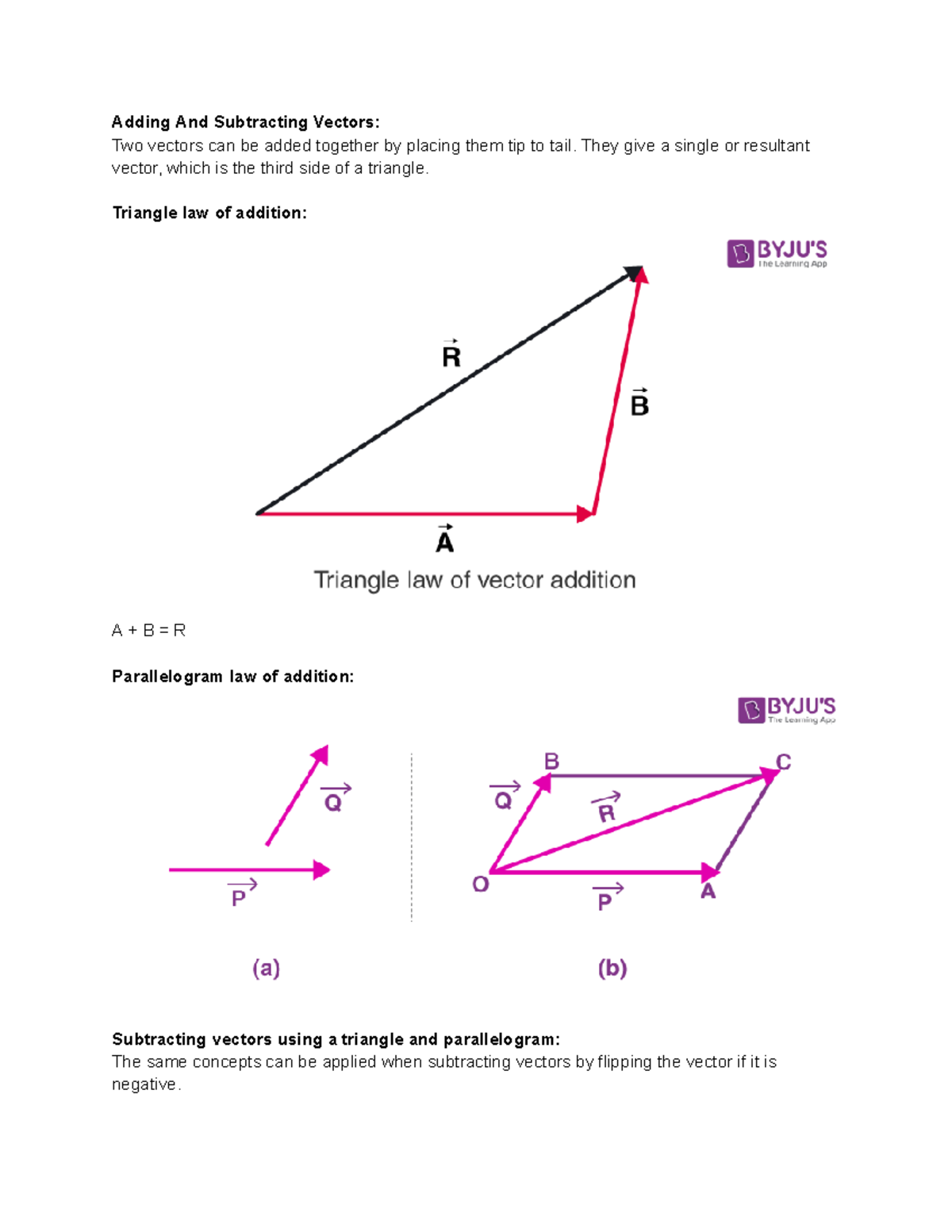HSC Vector Notes - Adding And Subtracting Vectors: Two vectors can be ...