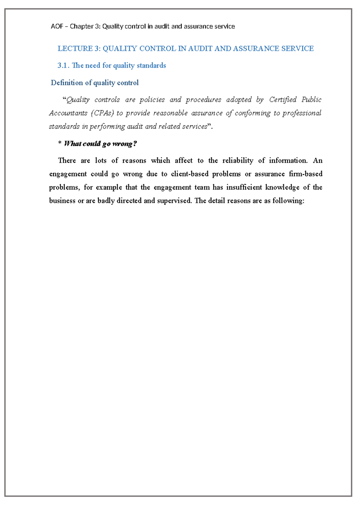 2024 updated Lecture Note 3- quality control sent to students - LECTURE ...