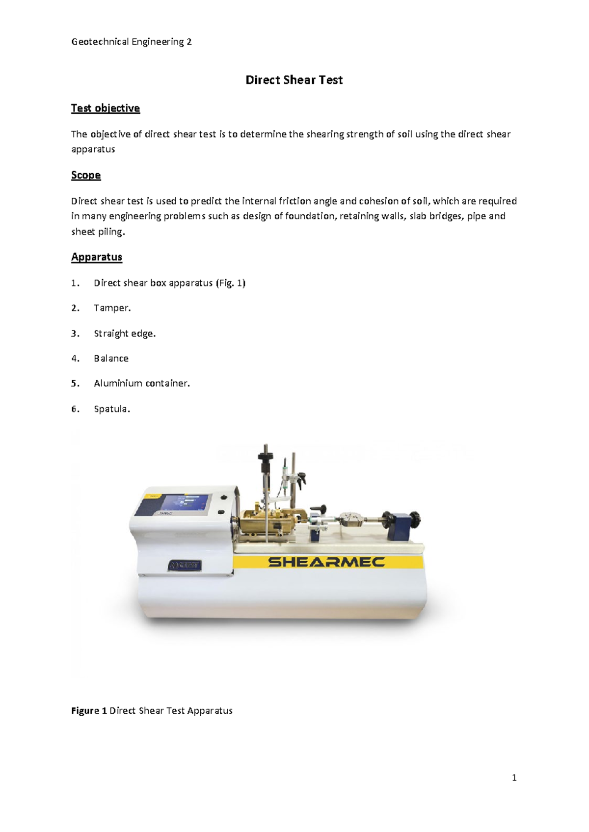 Geotechnical Engineering 2: Direct Shear Test Lab Report - Studocu