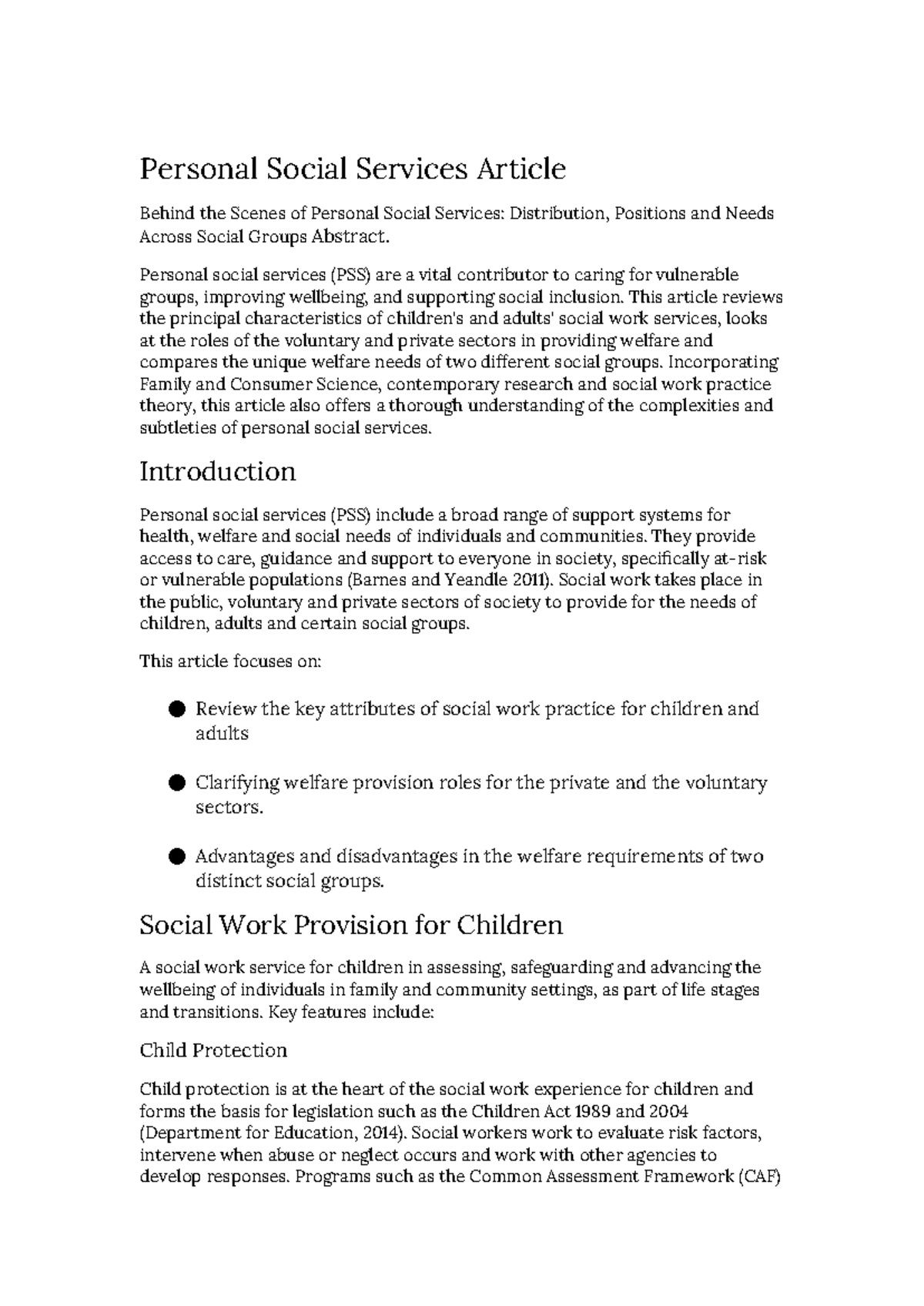 Unit 16 Draft Assignment: Exploring Personal Social Services and ...