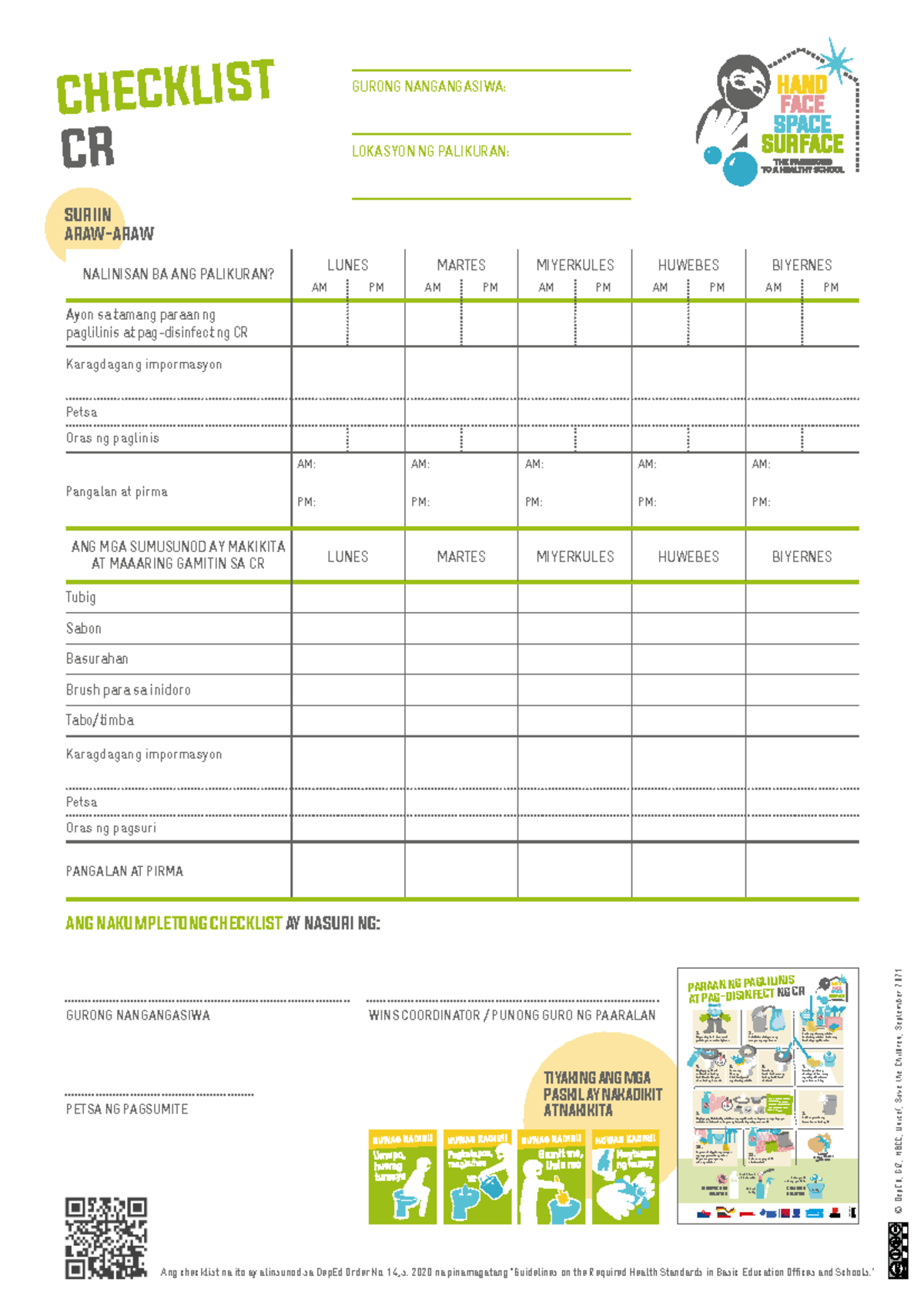 Checklist para sa Paglilinis at Pag-disinfect ng CR (CT) - Studocu