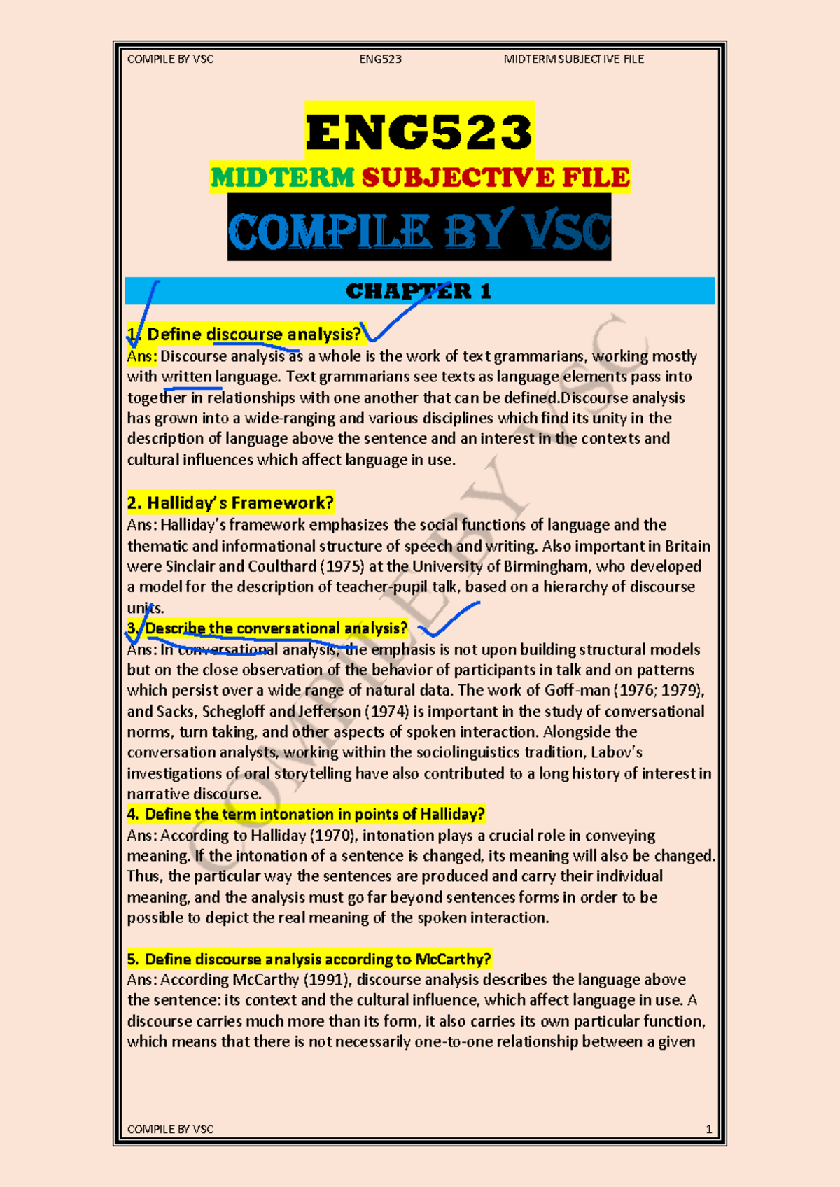 ENG523 MIDTERM SUBJECTIVE NOTES: DISCOURSE ANALYSIS & TEACHING ...
