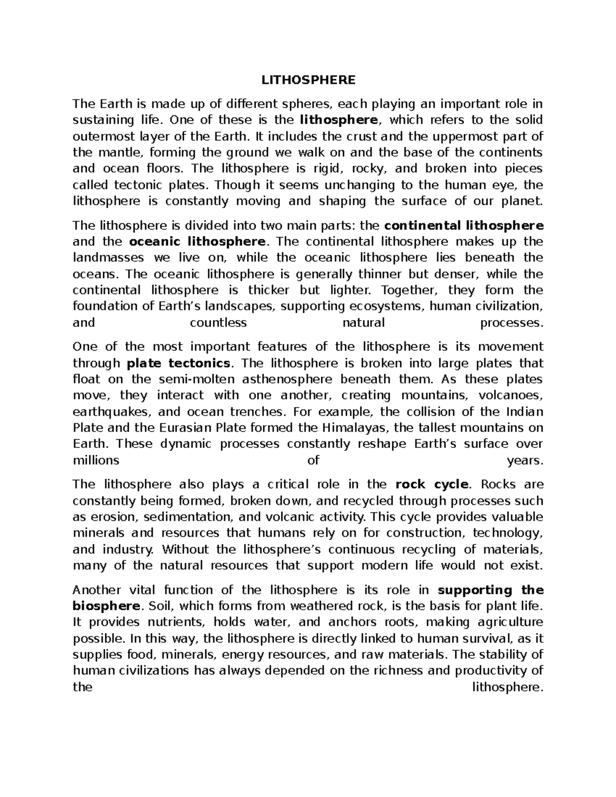 Lithosphere: An In-Depth Essay on Earth's Solid Layer - Studocu