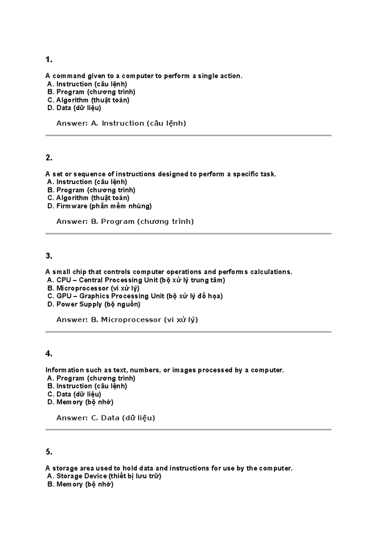 Question ICT Unit 2: Computer Components and Functions - Studocu