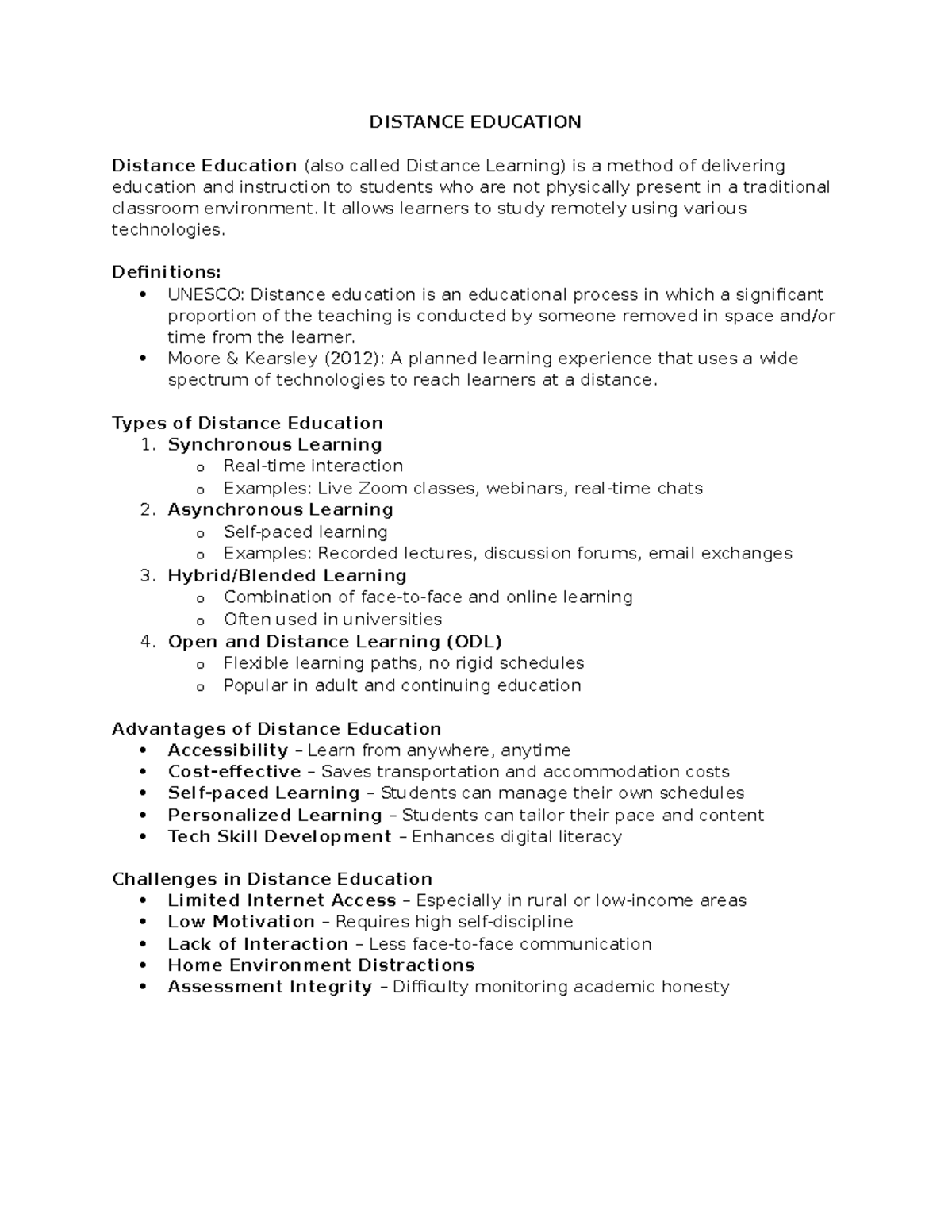 Distance Education Overview: Types, Advantages, and Challenges - Studocu