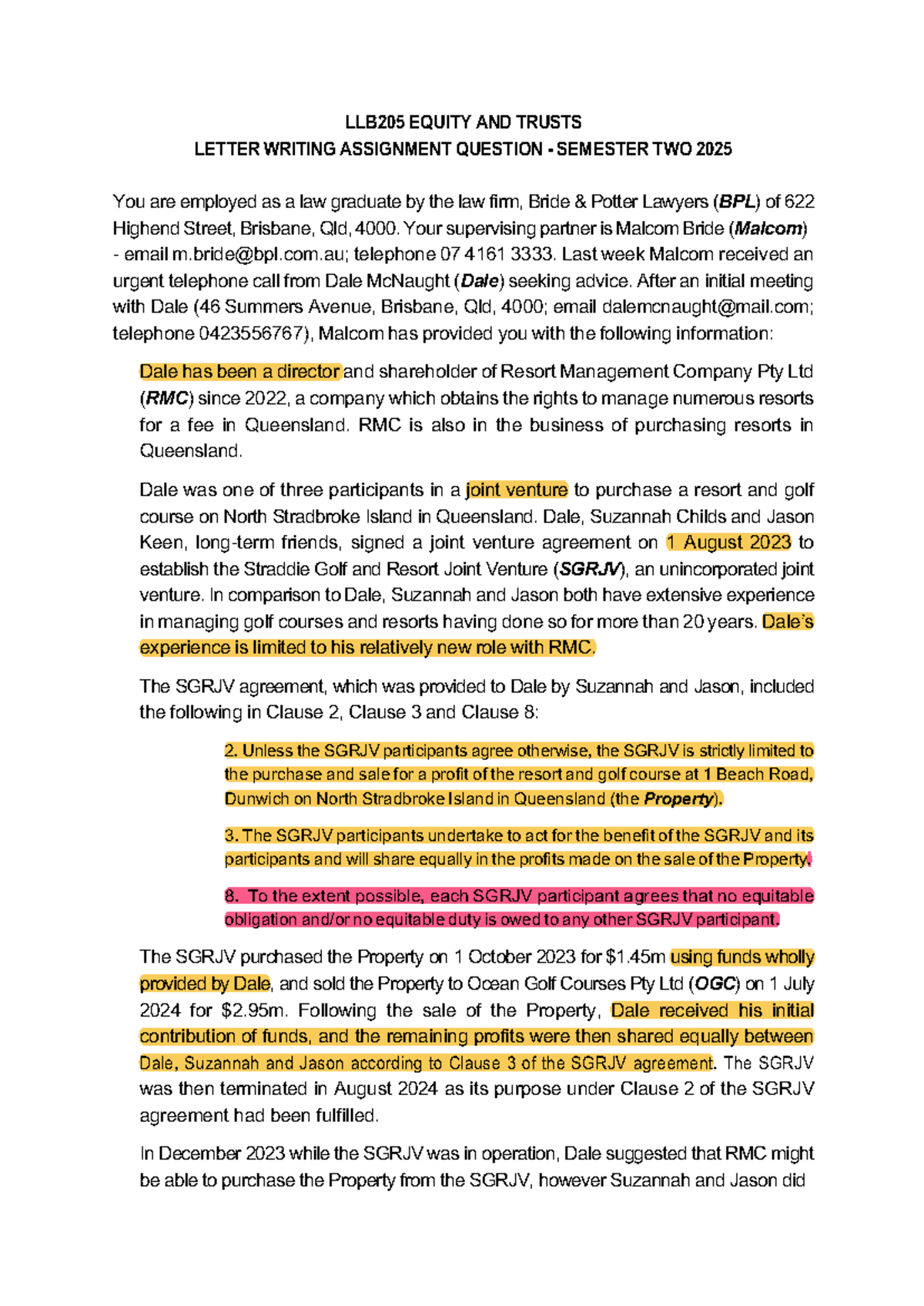 LLB205 EQUITY AND TRUSTS ASSIGNMENT: LETTER WRITING TASK 2025 - Studocu