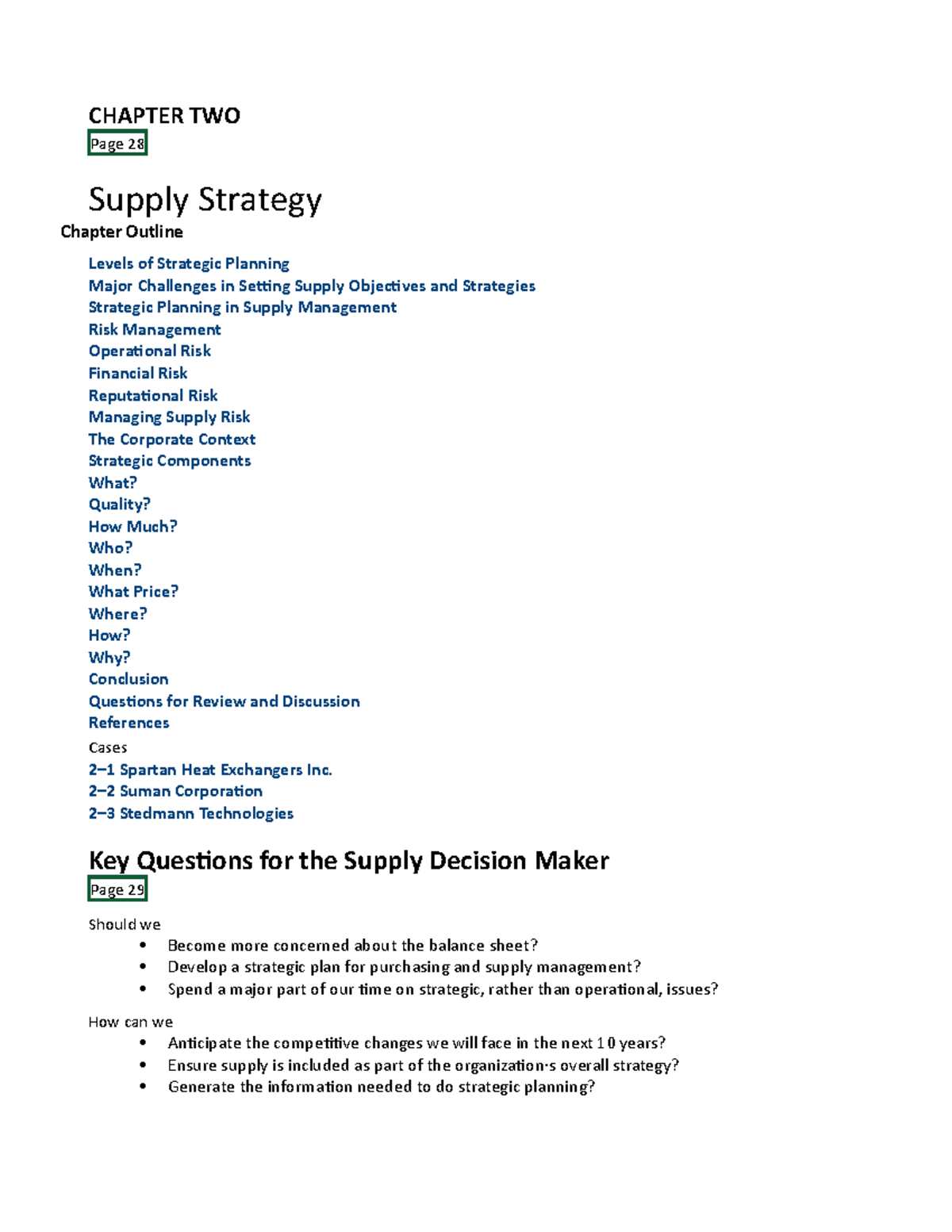 Chapter 2 - Strategic Supply Management and Risk Considerations - Studocu