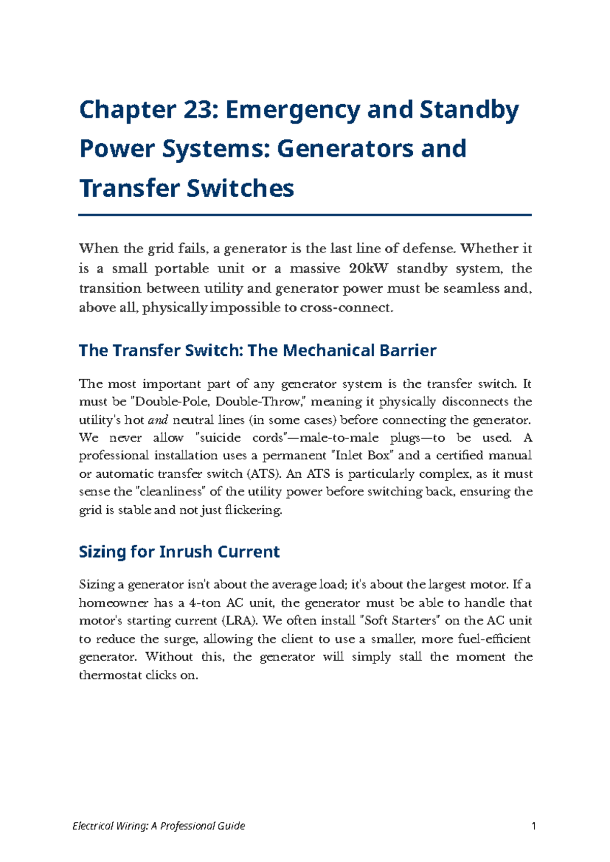 Chapter 23: Emergency Power Systems - Generators & Transfer Switches ...