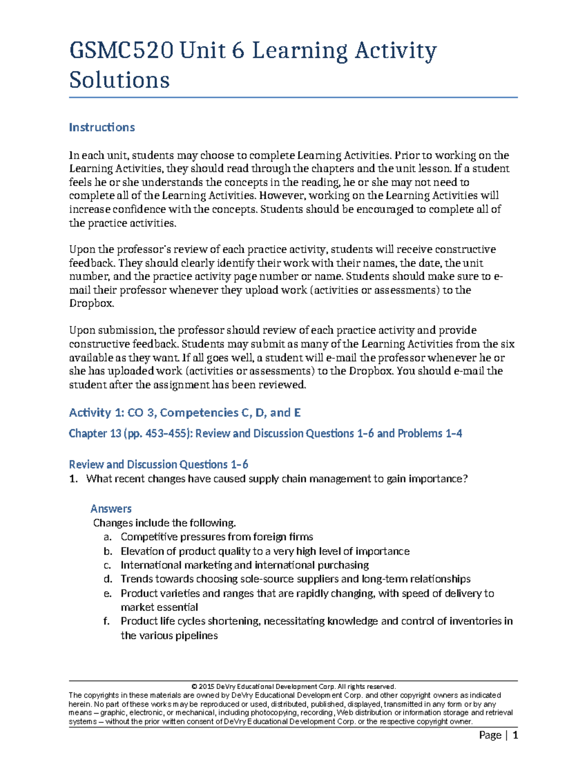 GSCM520 Unit 6 Learning Activity Solutions & Analysis - Studocu