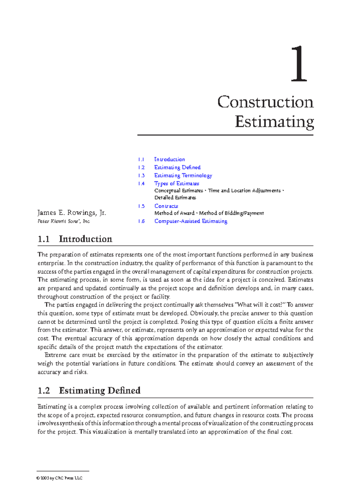 Lecture Notes 3 - 1 Construction Estimating 1 Introduction 1 Estimating ...
