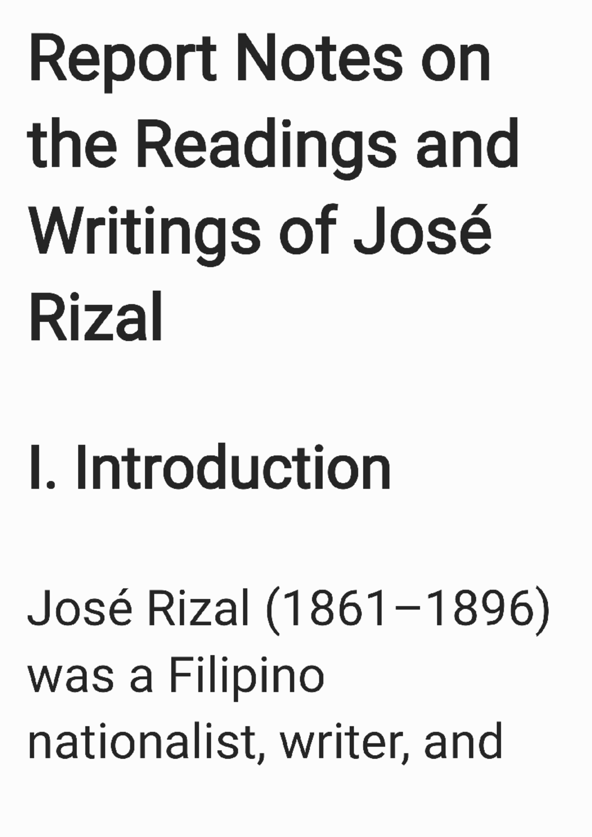 Reports note abou jose rizal - Report Notes on the Readings and ...