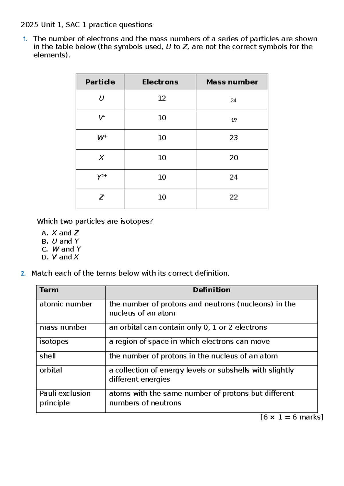 2025 Unit 1, SAC 1 Revision Practice Questions - Studocu