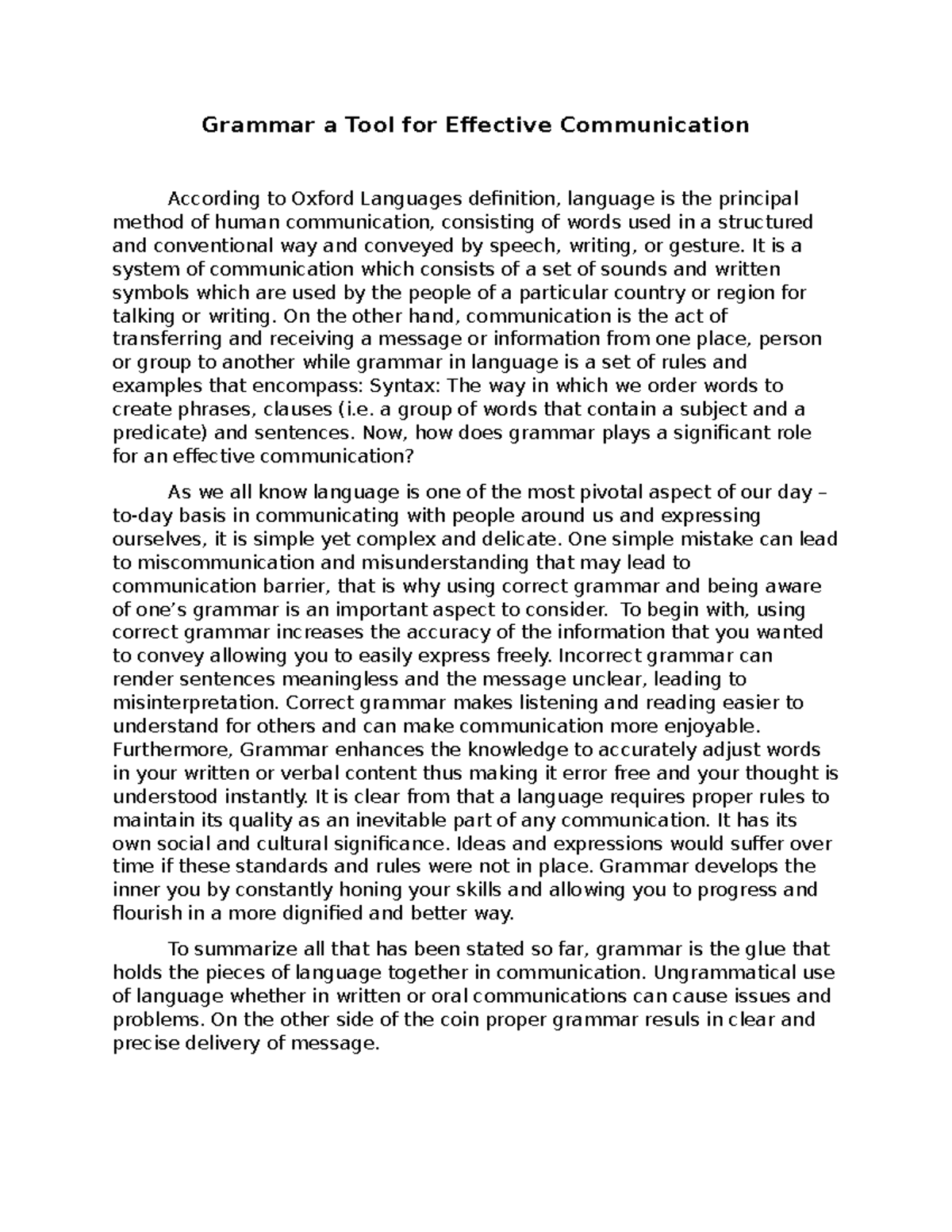 Grammar a Tool for Effective Communication - Grammar a Tool for ...