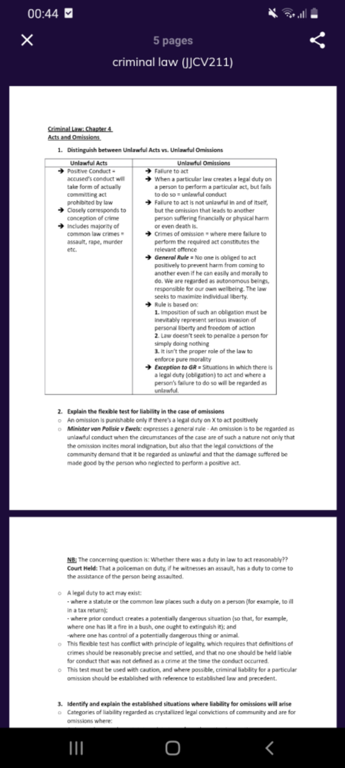 Criminal Law (JJCV211): Chapter 4 - Acts and Omissions Explained - Studocu