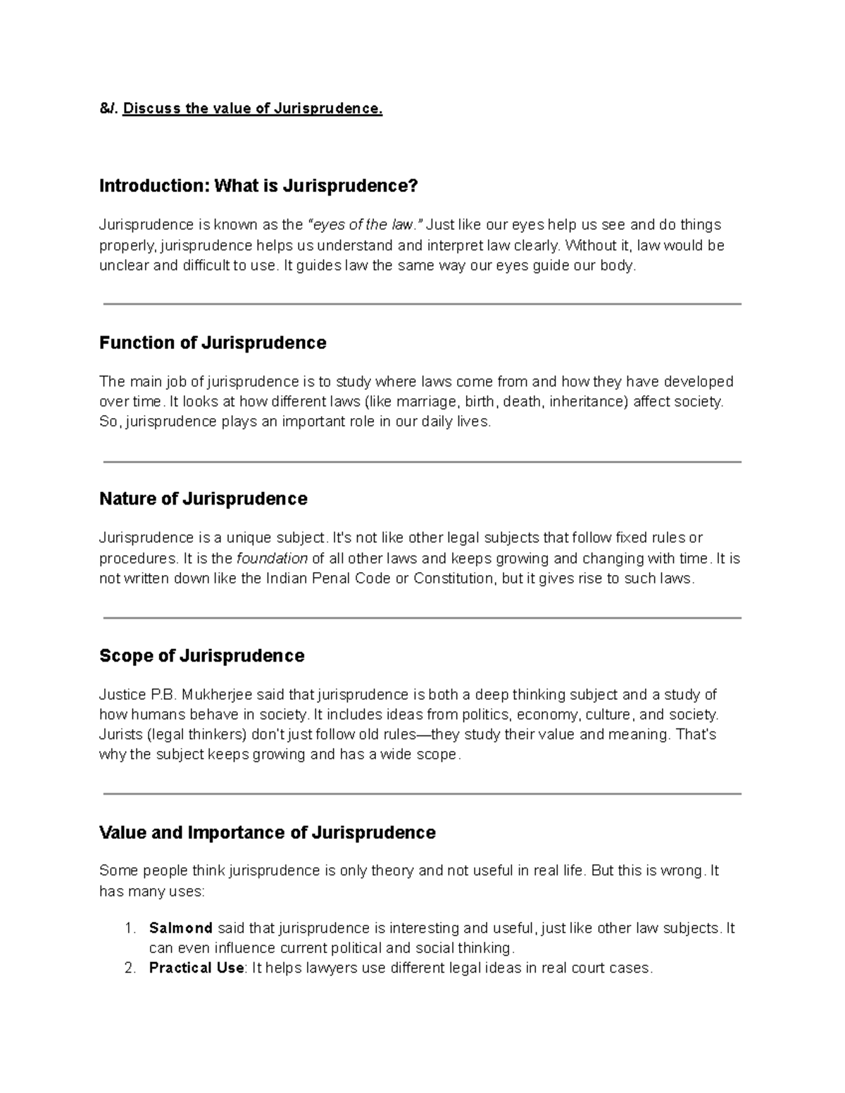 Jurisprudence Unit 1: Key Concepts and Important Questions - Studocu