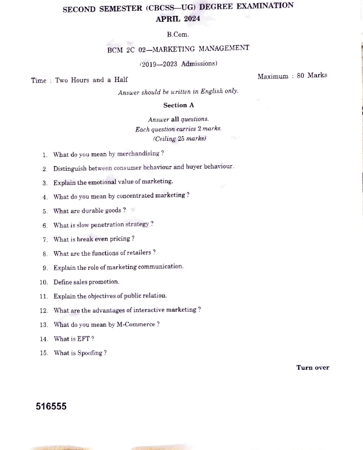 BCM 2C 02 Marketing Management Final Exam Question Paper April 2024 ...
