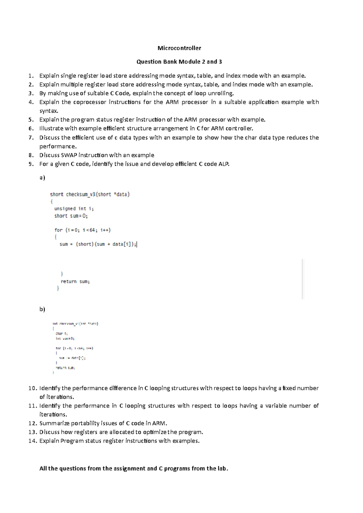 Microcontrollers Module 4andmodule 5 - Questi on No. Question Module 4 ...