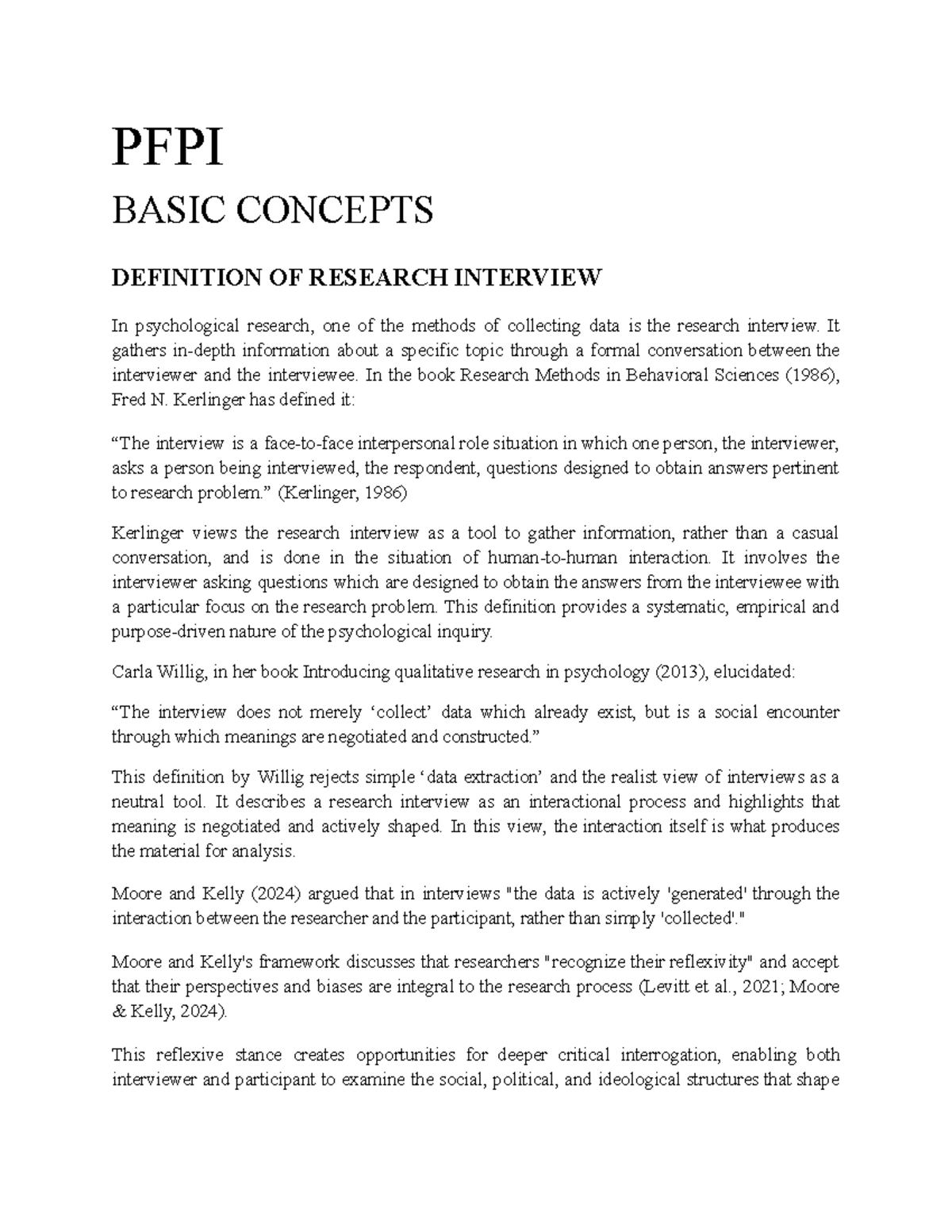 PFPI - Understanding Research Interviews: Concepts & Definitions - Studocu