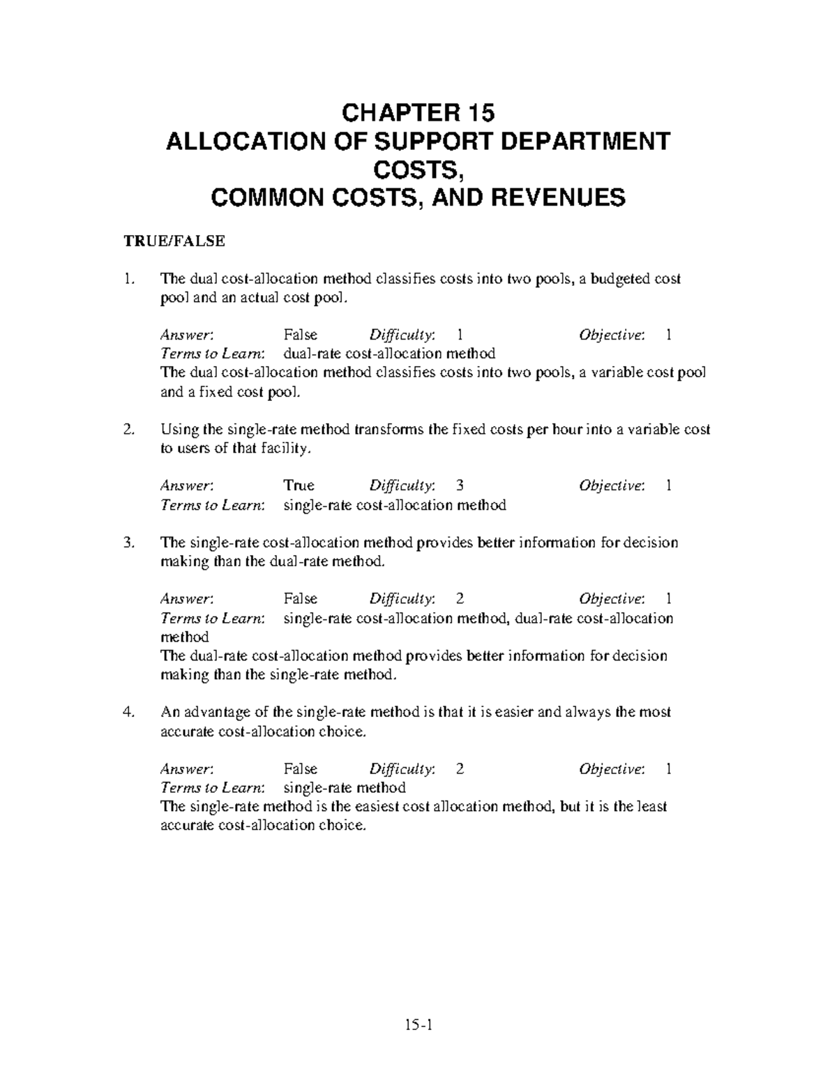 Ch15 - Cost Accounting: Support Dept Costs & Revenue Allocation - Studocu