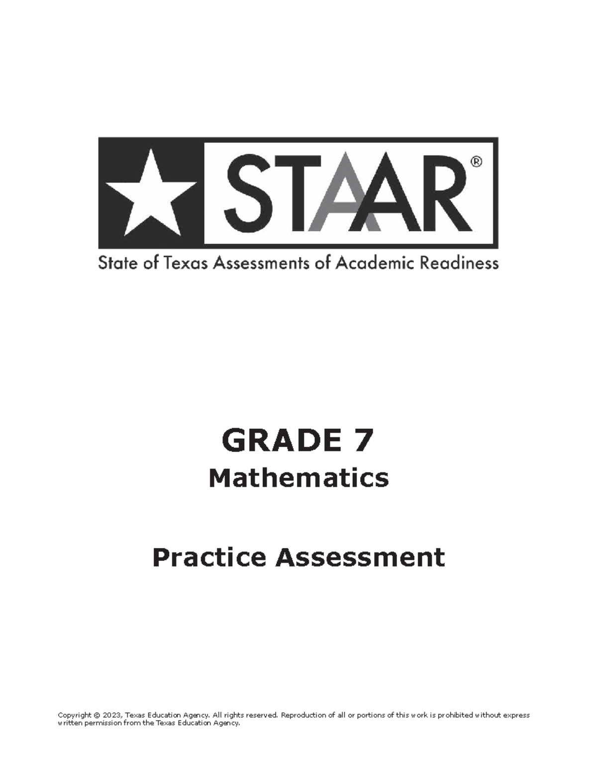 GRADE 7 STAAR Math Practice Test 2023: Assessment Materials - Studocu