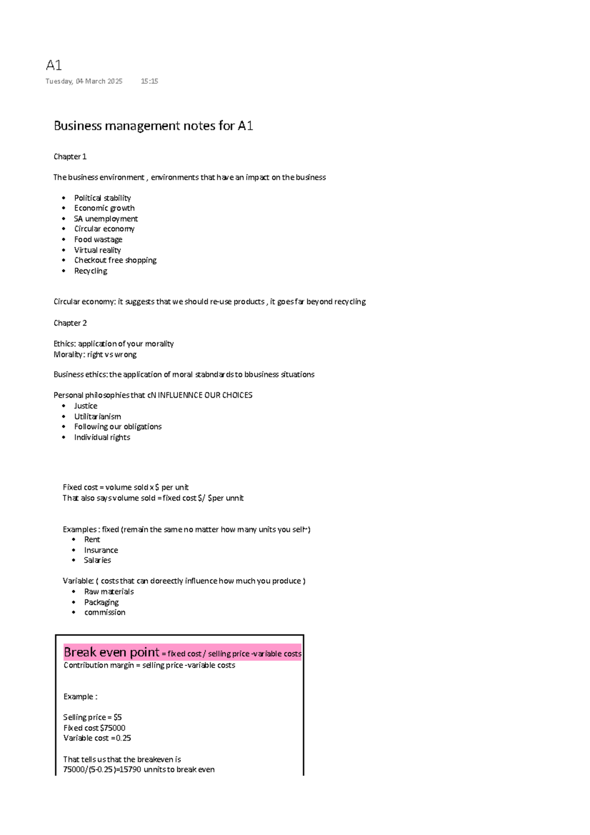 A1 Business Management Notes: Chapter 1 & 2 Overview - Studocu
