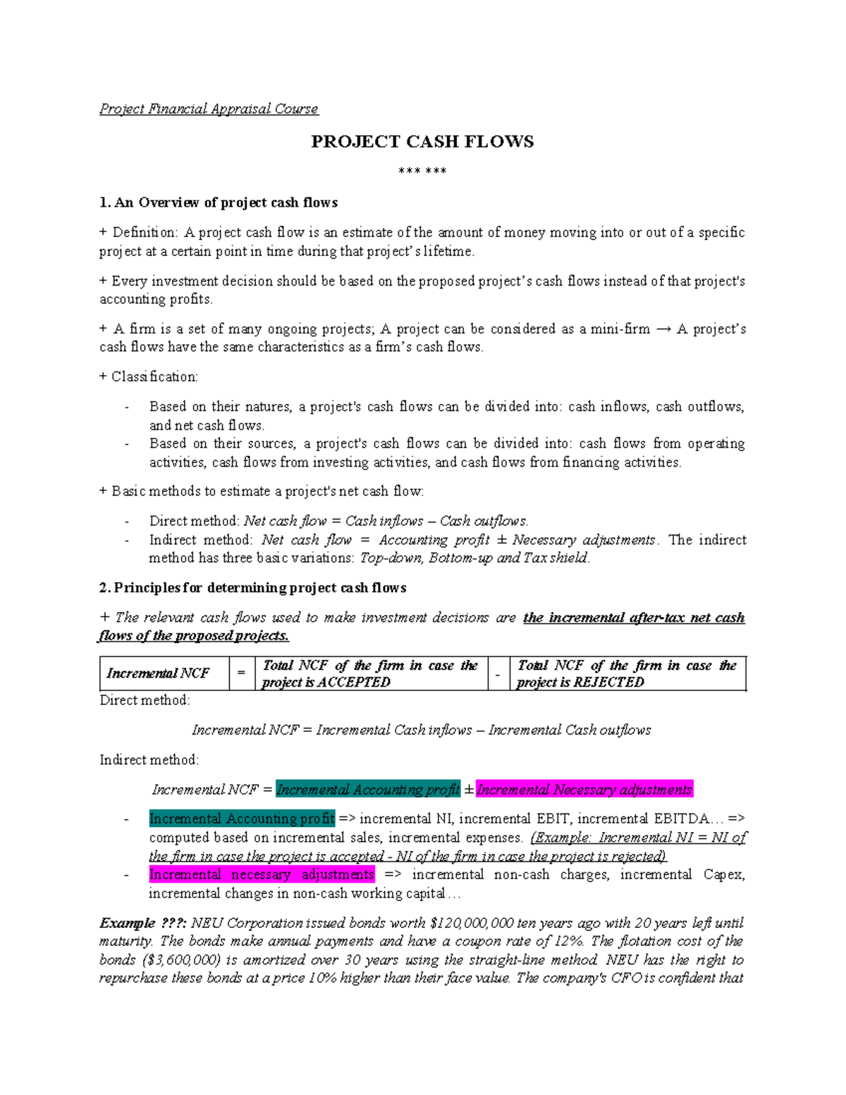 PROJECT FINANCIAL APPRAISAL: CASH FLOWS OVERVIEW - Studocu