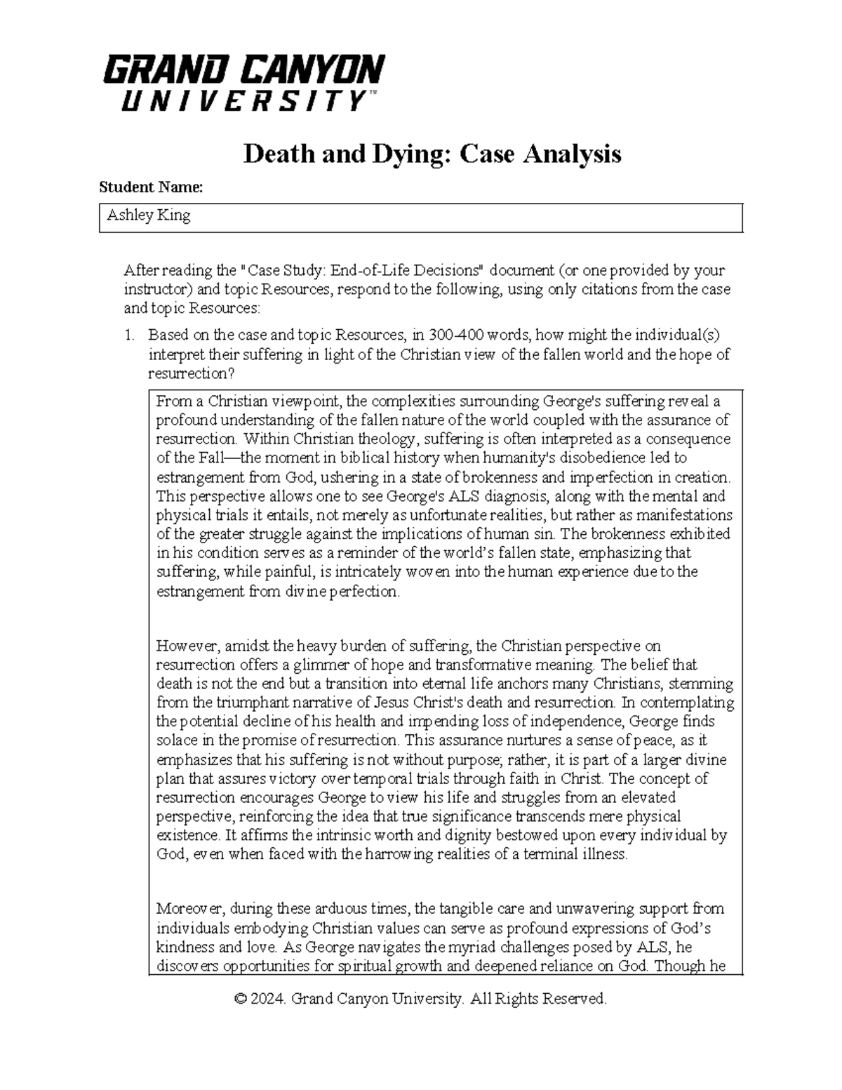 PHI 413V RS T4 Case Study Analysis: Death, Dying & Christian ...