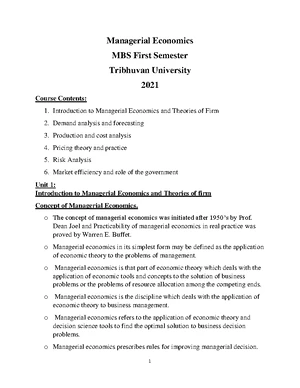 MBS Unit 1 - Unit 1 introduction to business Environment - Managerial ...