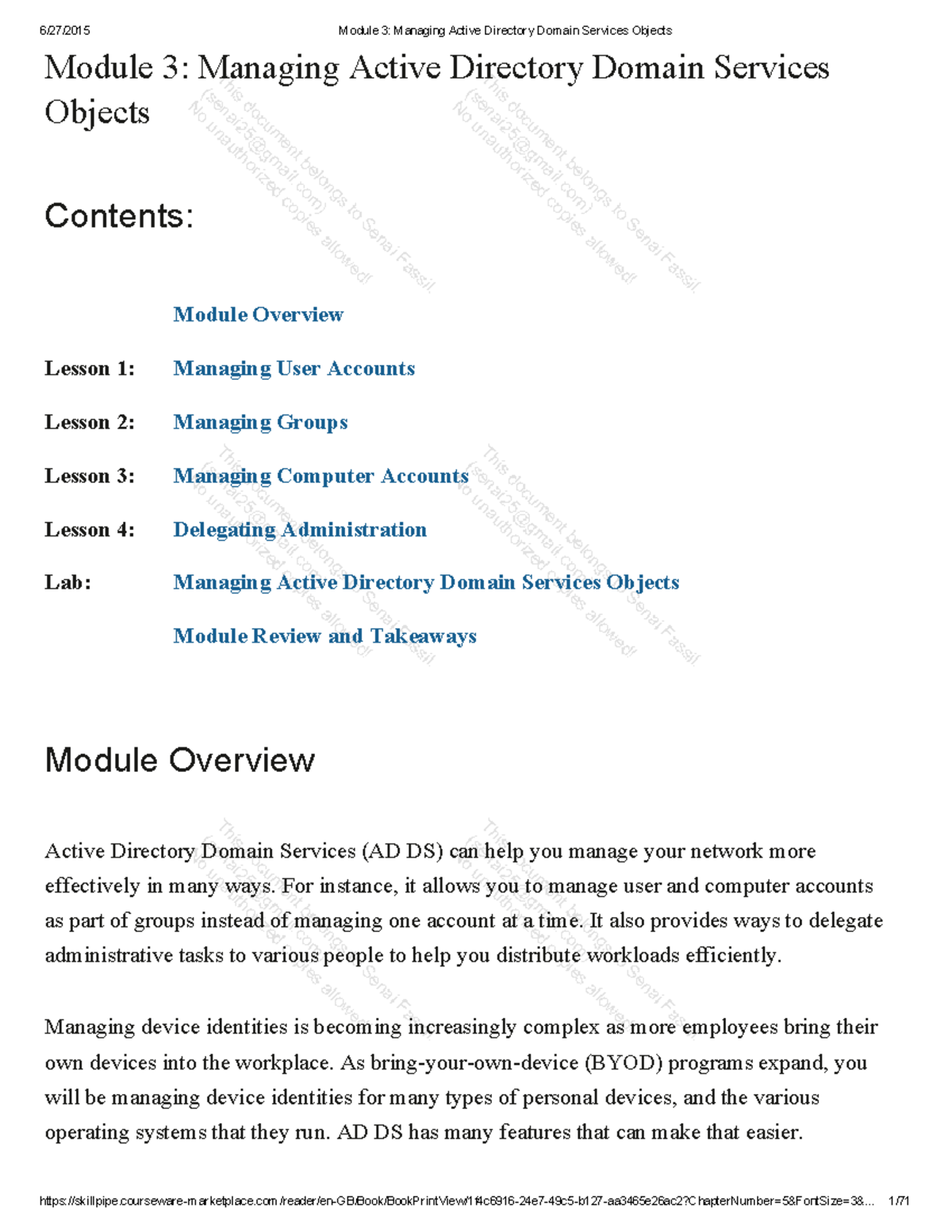 Module 3: Managing AD Domain Services Objects & User Accounts - Studocu