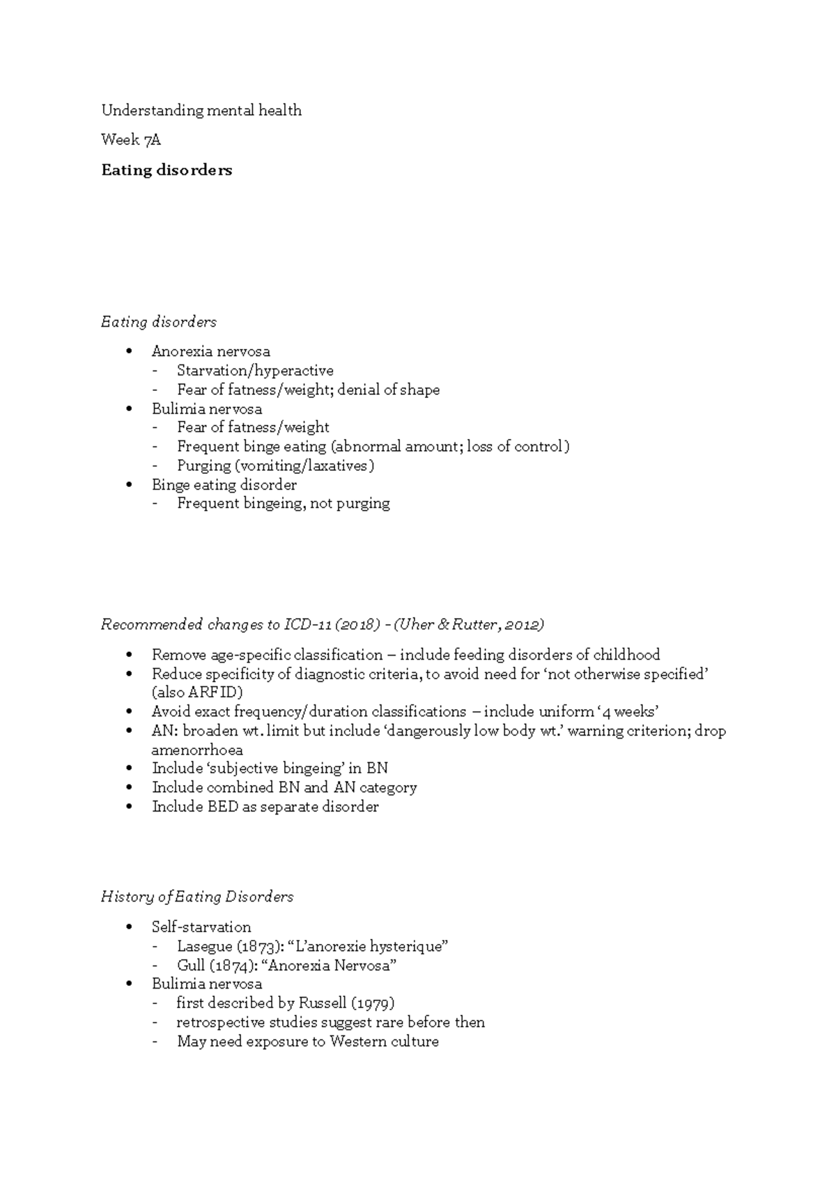 Eating Disorders - Lecture Notes 1: Overview and Key Insights - Studocu