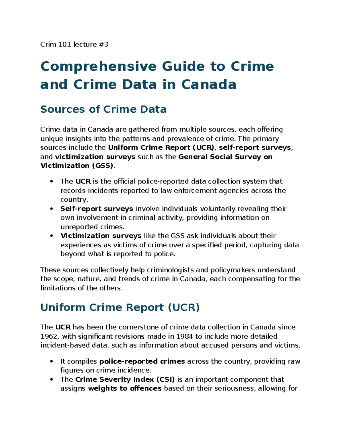 Comprehensive Guide to Crime Data and Trends in Canada (Crim 101) - Studocu