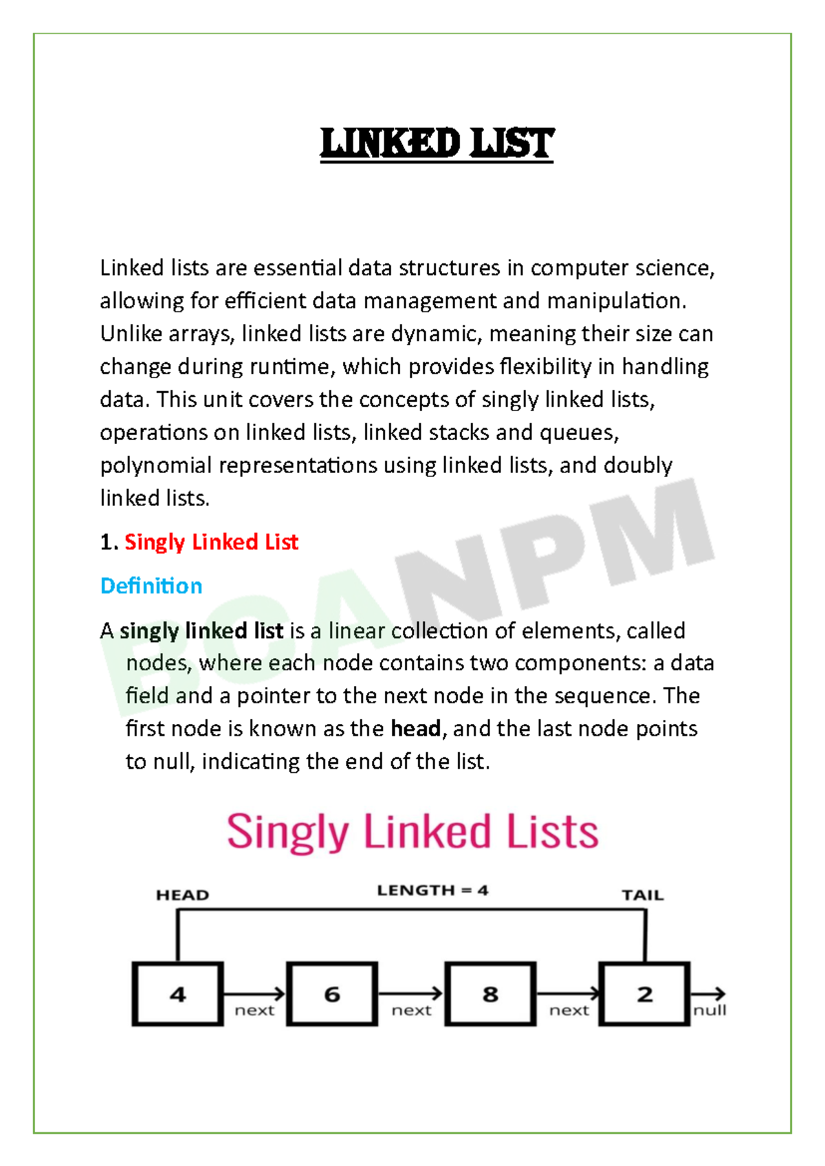 4.Linked List - bexst notes - Linked List Linked lists are essential ...