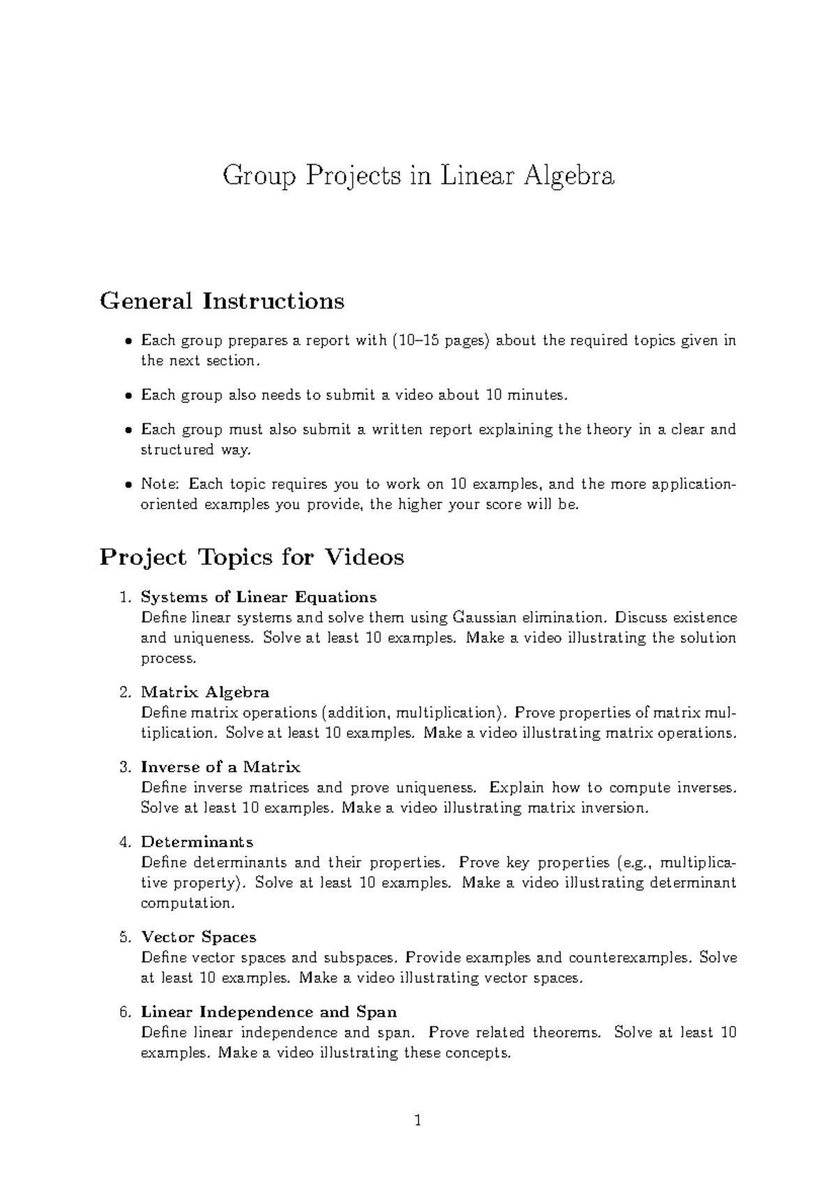 Linear Algebra Group Project Guidelines and Topics - Studocu