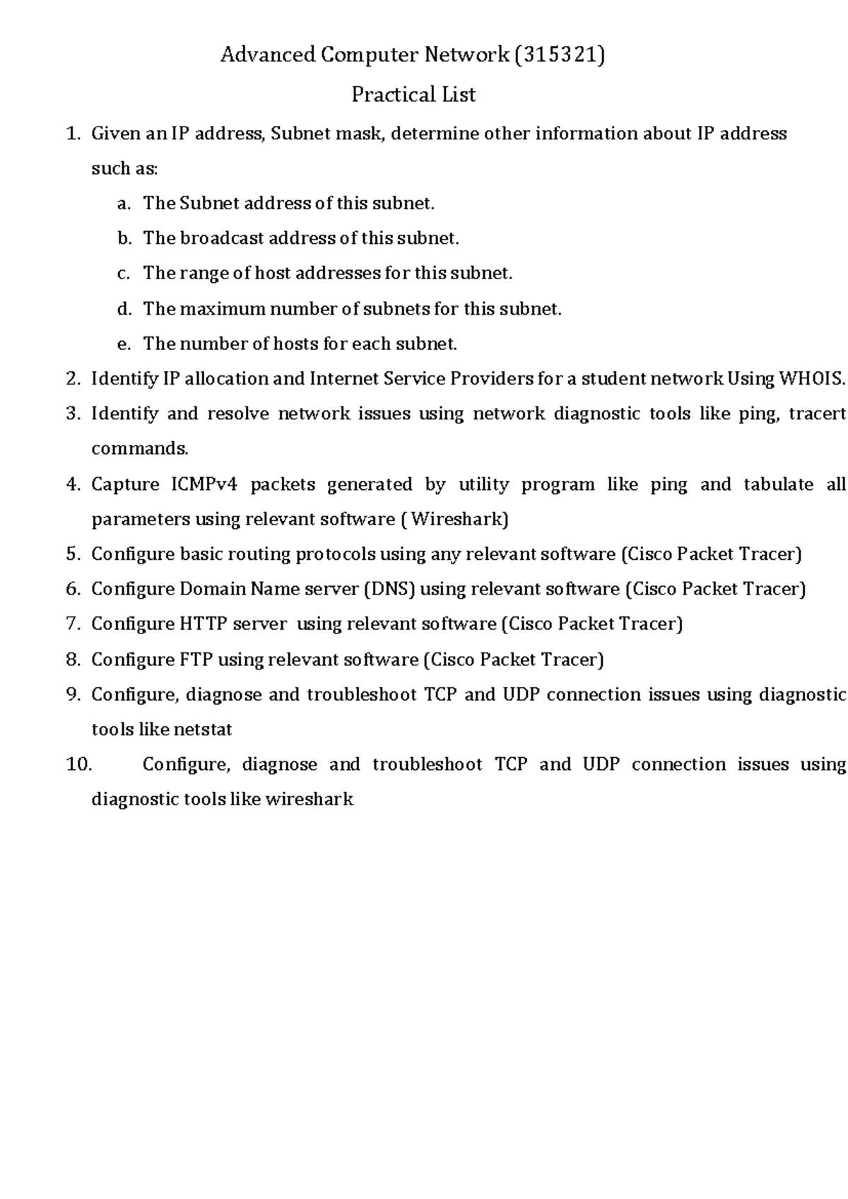 Advanced Computer Network (315321) Practical Tasks Overview - Studocu