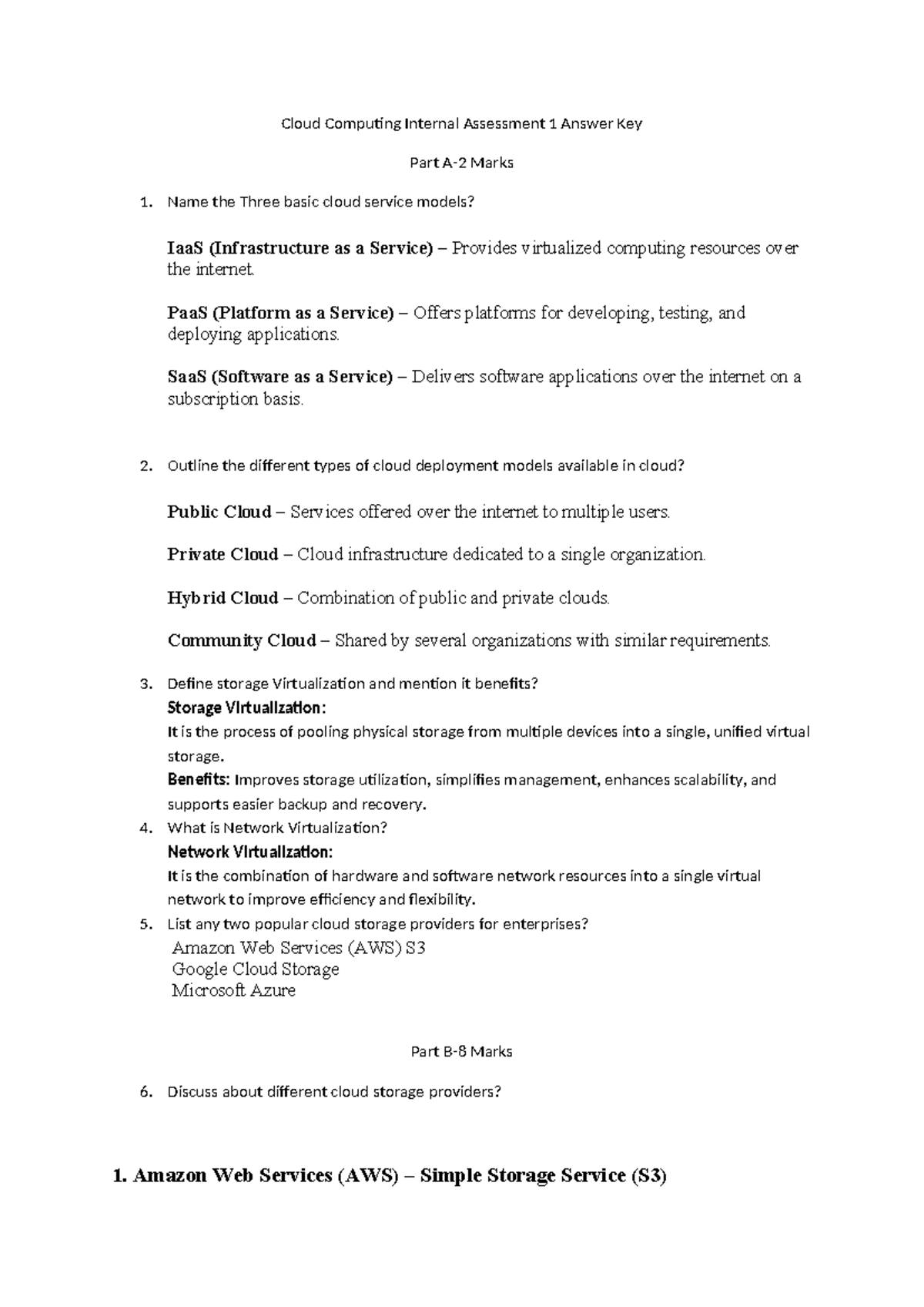 Cloud Computing Internal Assessment 1: Key Concepts & Models - Studocu