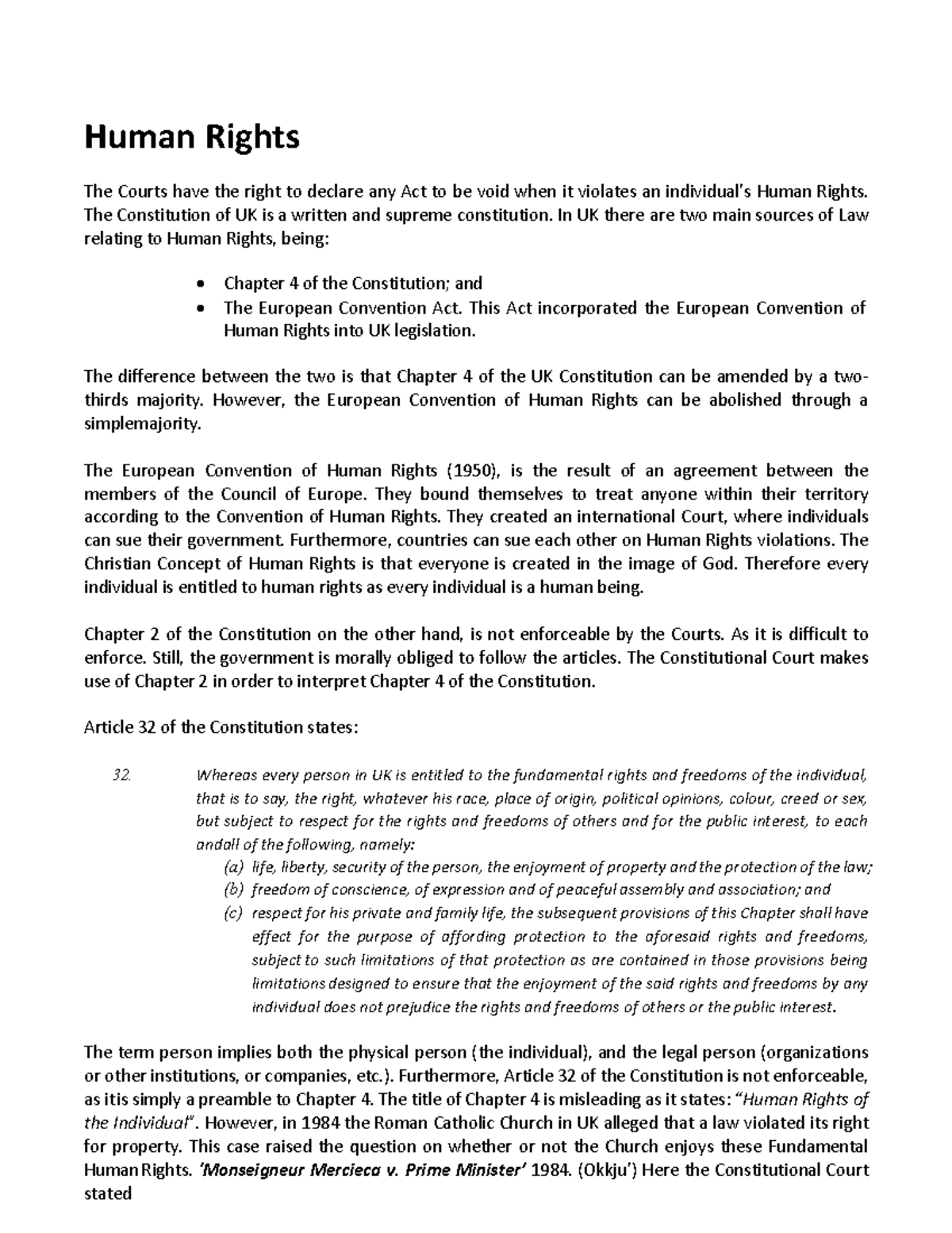Human Rights Law - LLB 1st Year Lecture Notes & Key Concepts - Studocu