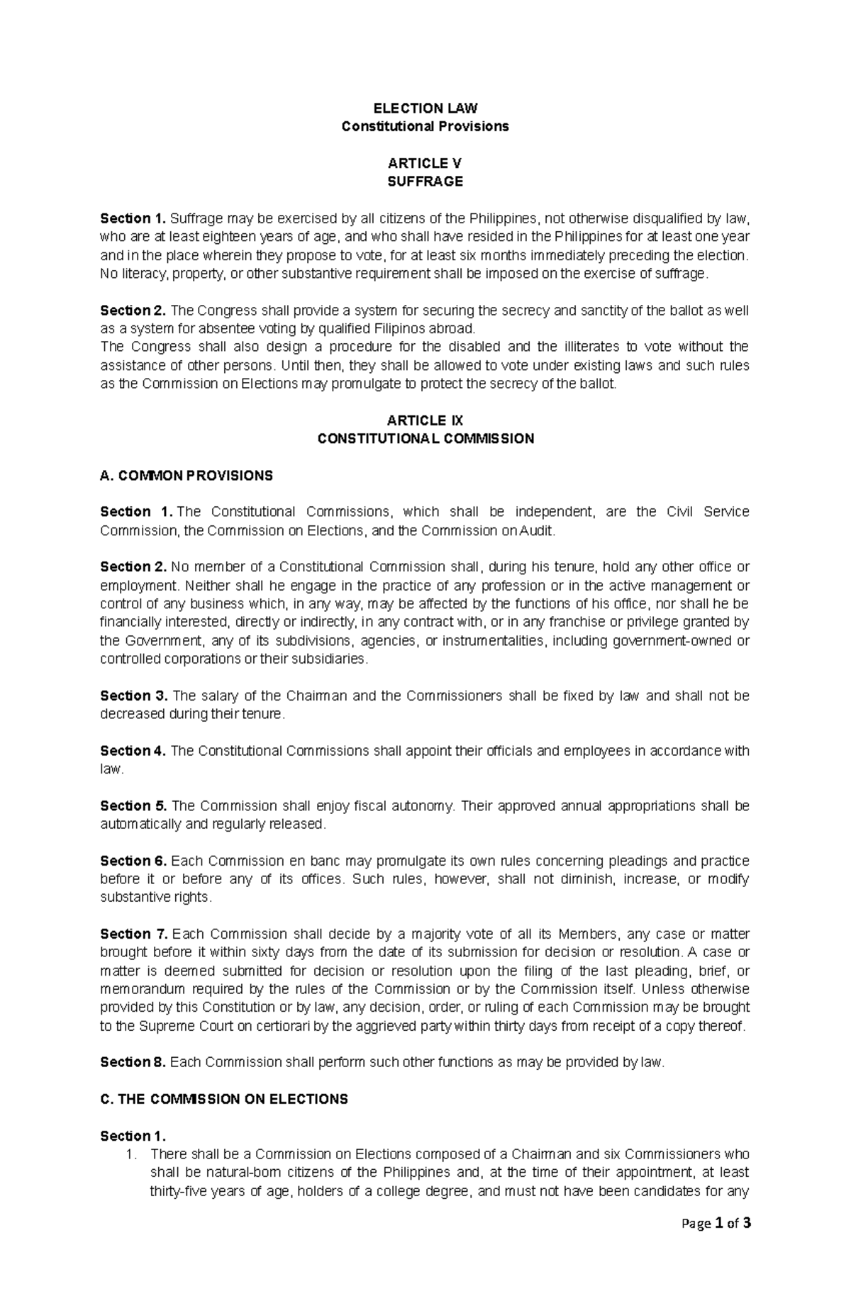 Constitutional Provisions - ELECTION LAW Constitutional Provisions ...