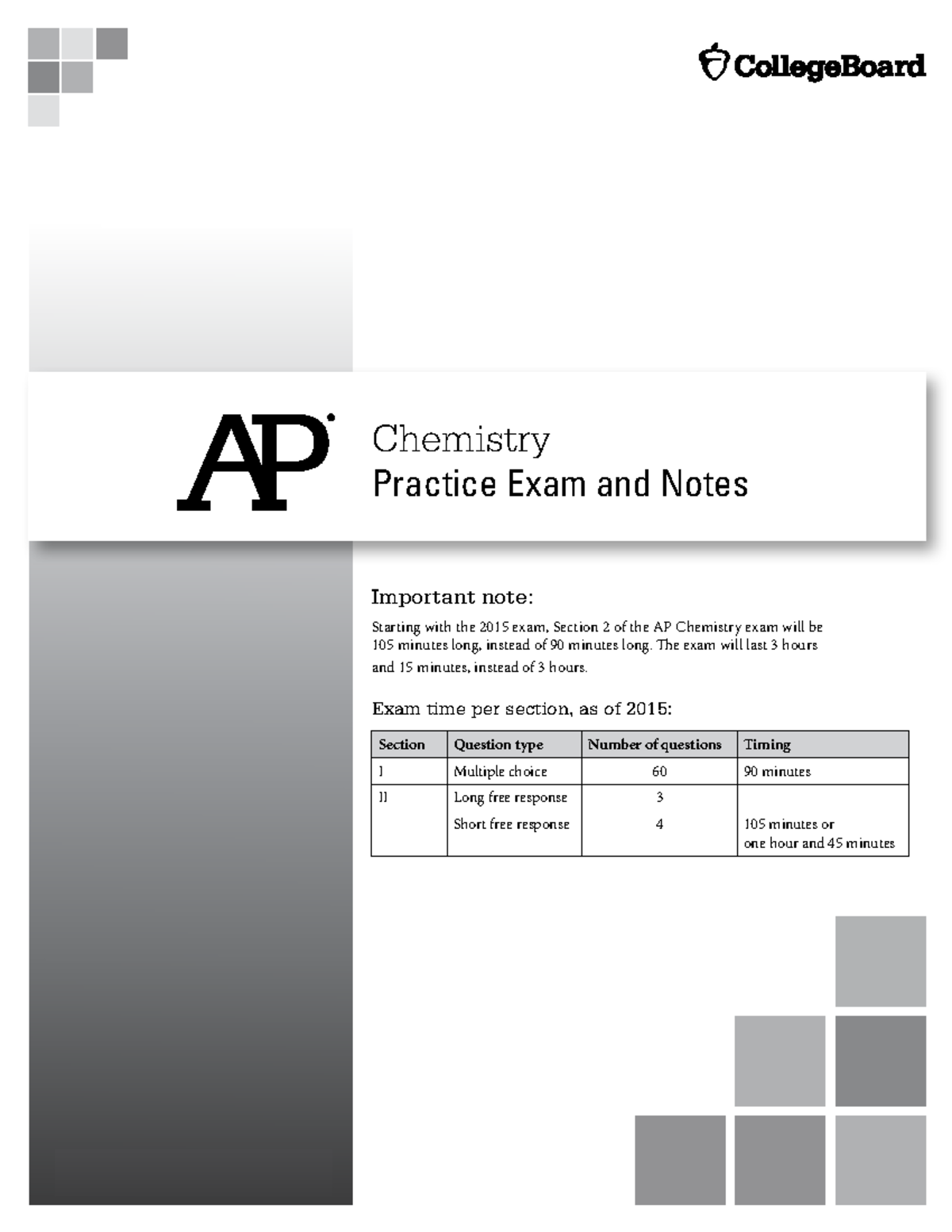 AP Chemistry Practice Exam (2014) - Important Notes & Guidelines - Studocu