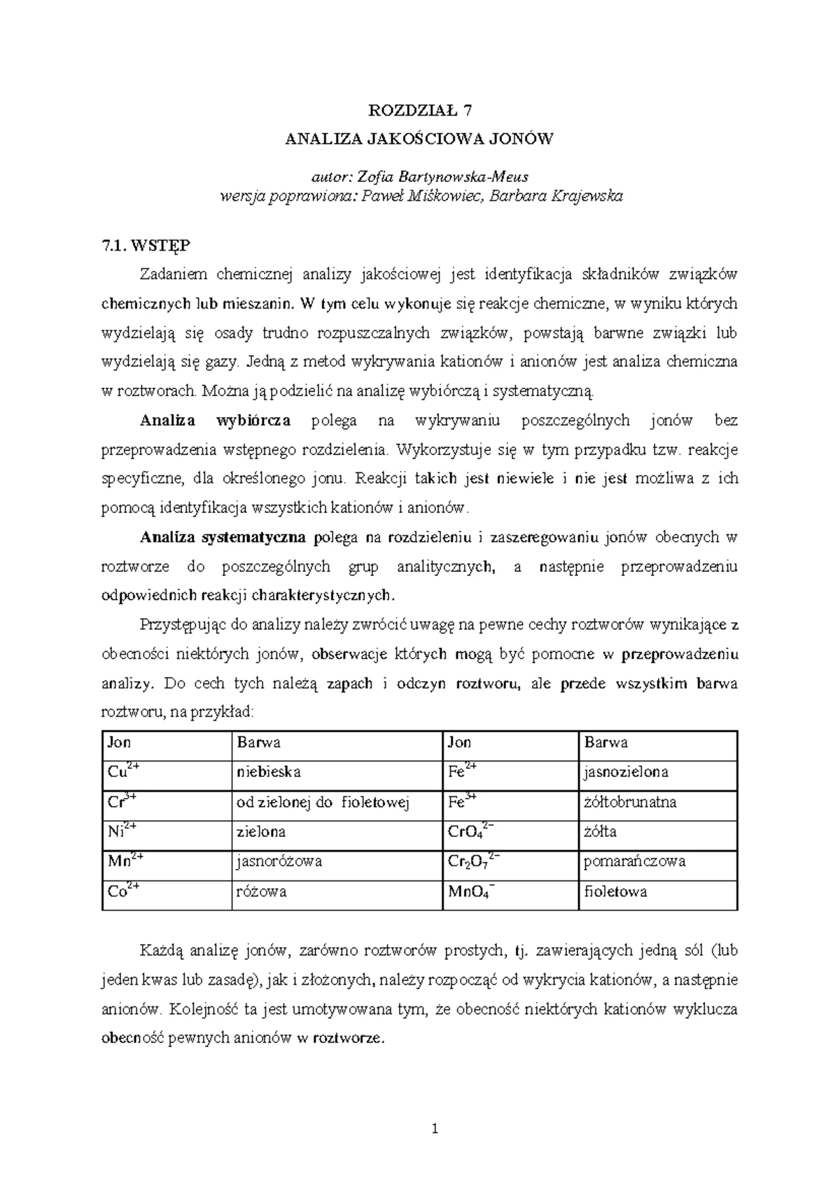 Analiza jakościowa anion i kation - Analiza jakościowa anionów Podział