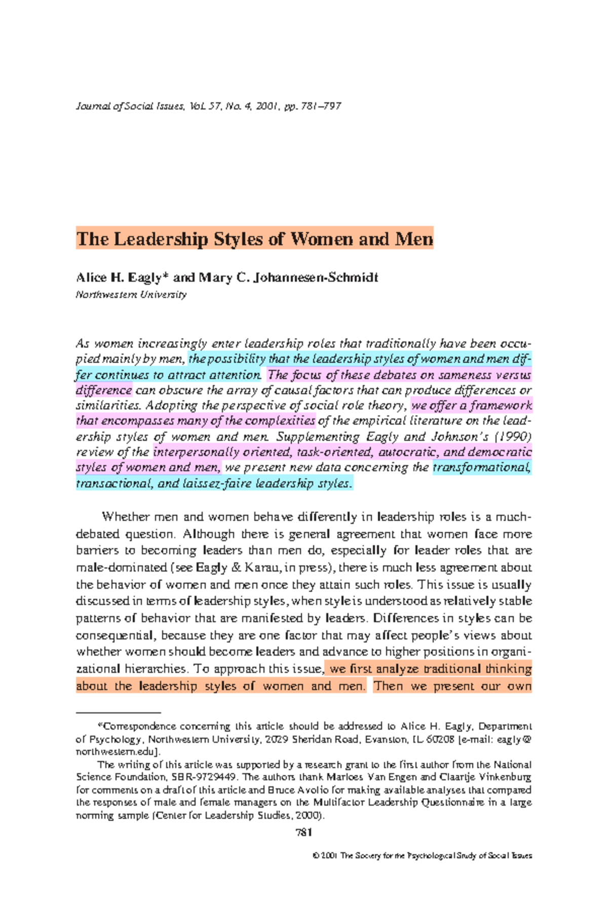 Leadership Styles of Women and Men: A Meta-Analytical Study - Studocu
