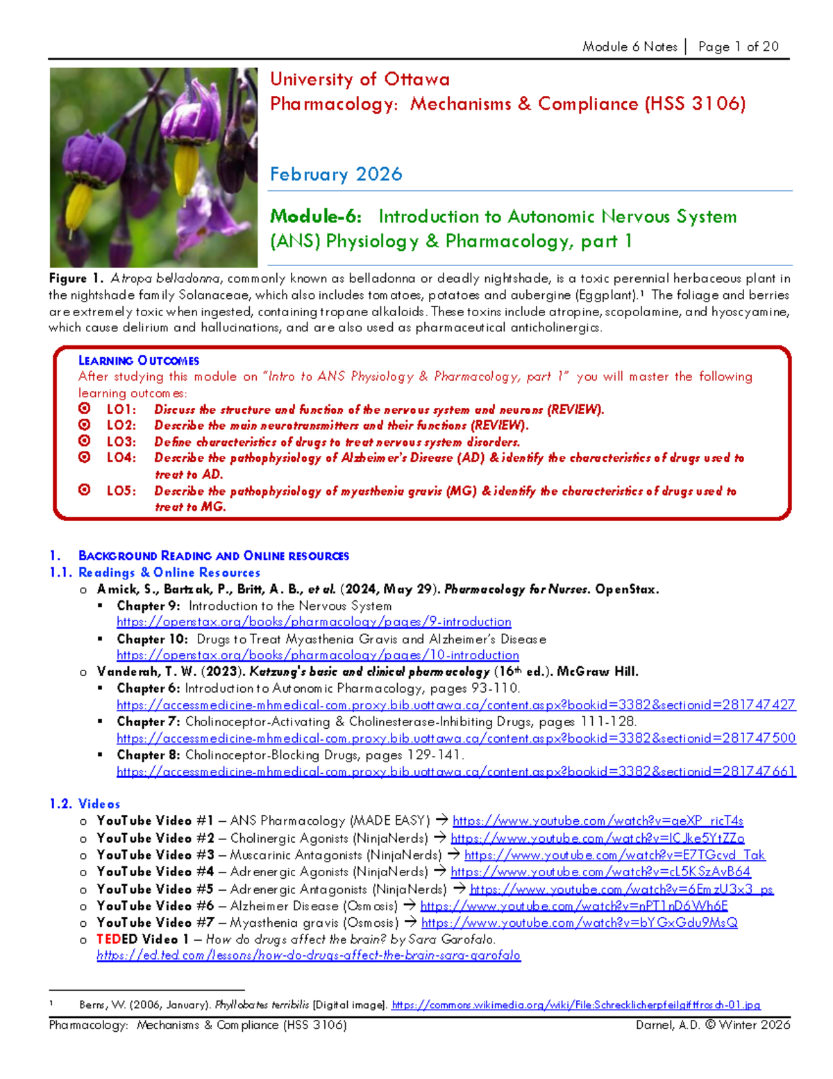 Module 6 Notes: Autonomic Nervous System Physiology (HSS 3106) - Studocu