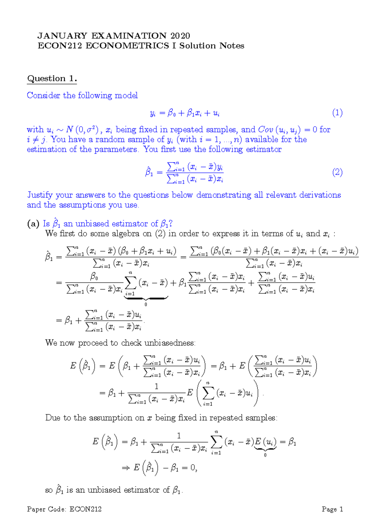 ECON212 January 2020 Final Exam Solution Notes - Studocu